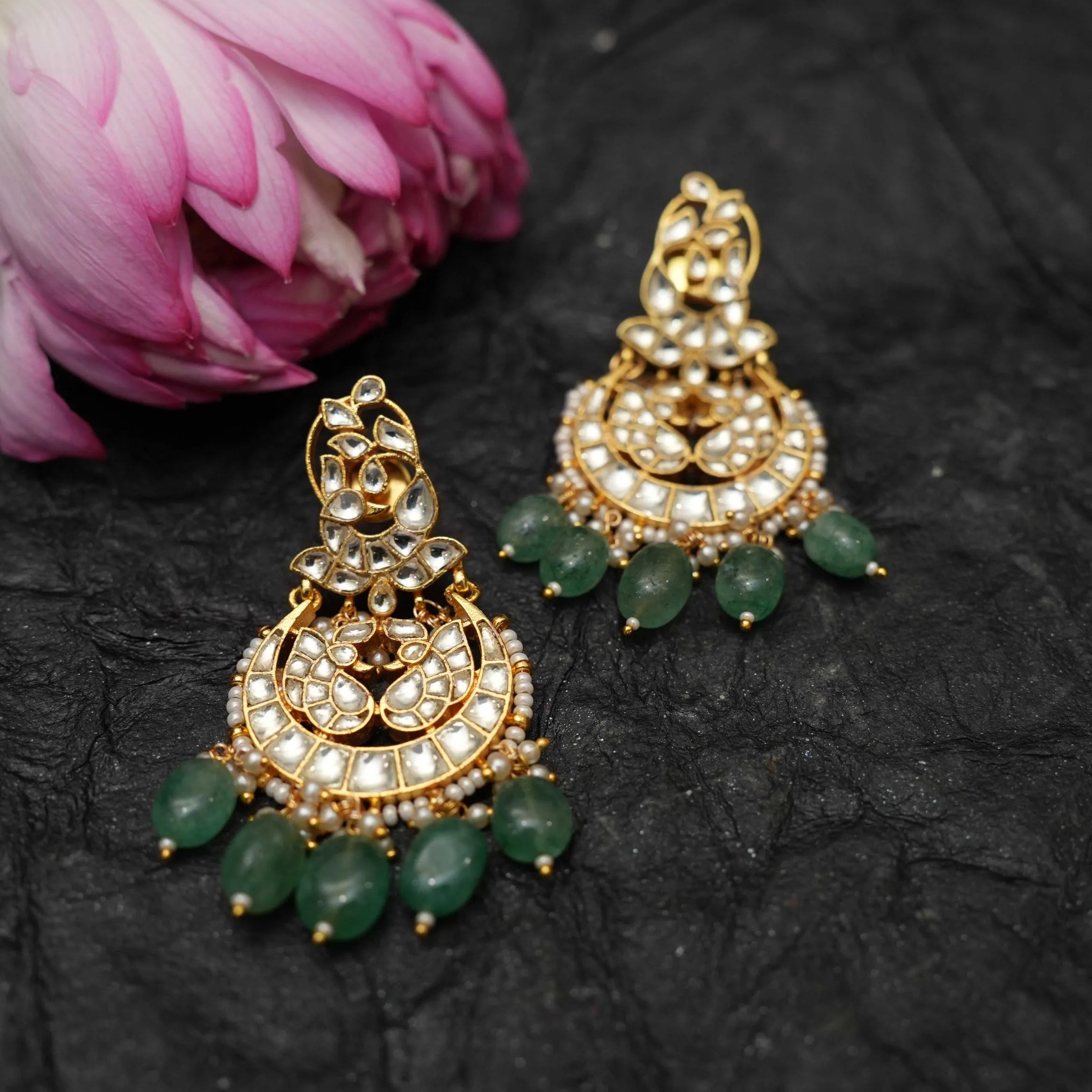 Samika Polki Chandbali Earrings - Green