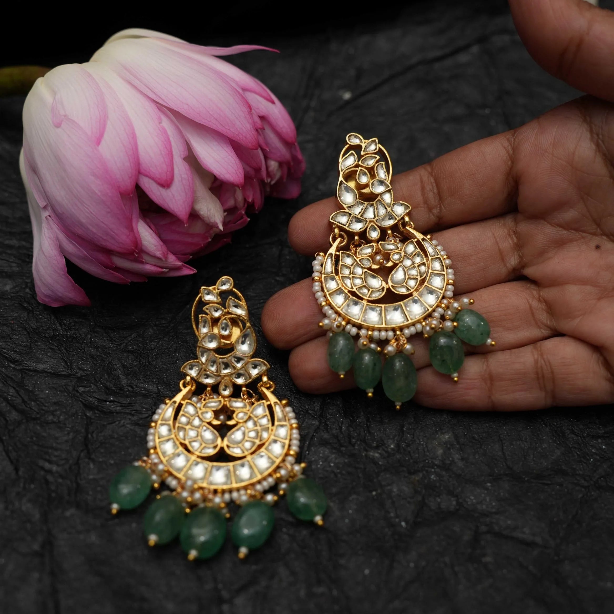 Samika Polki Chandbali Earrings - Green