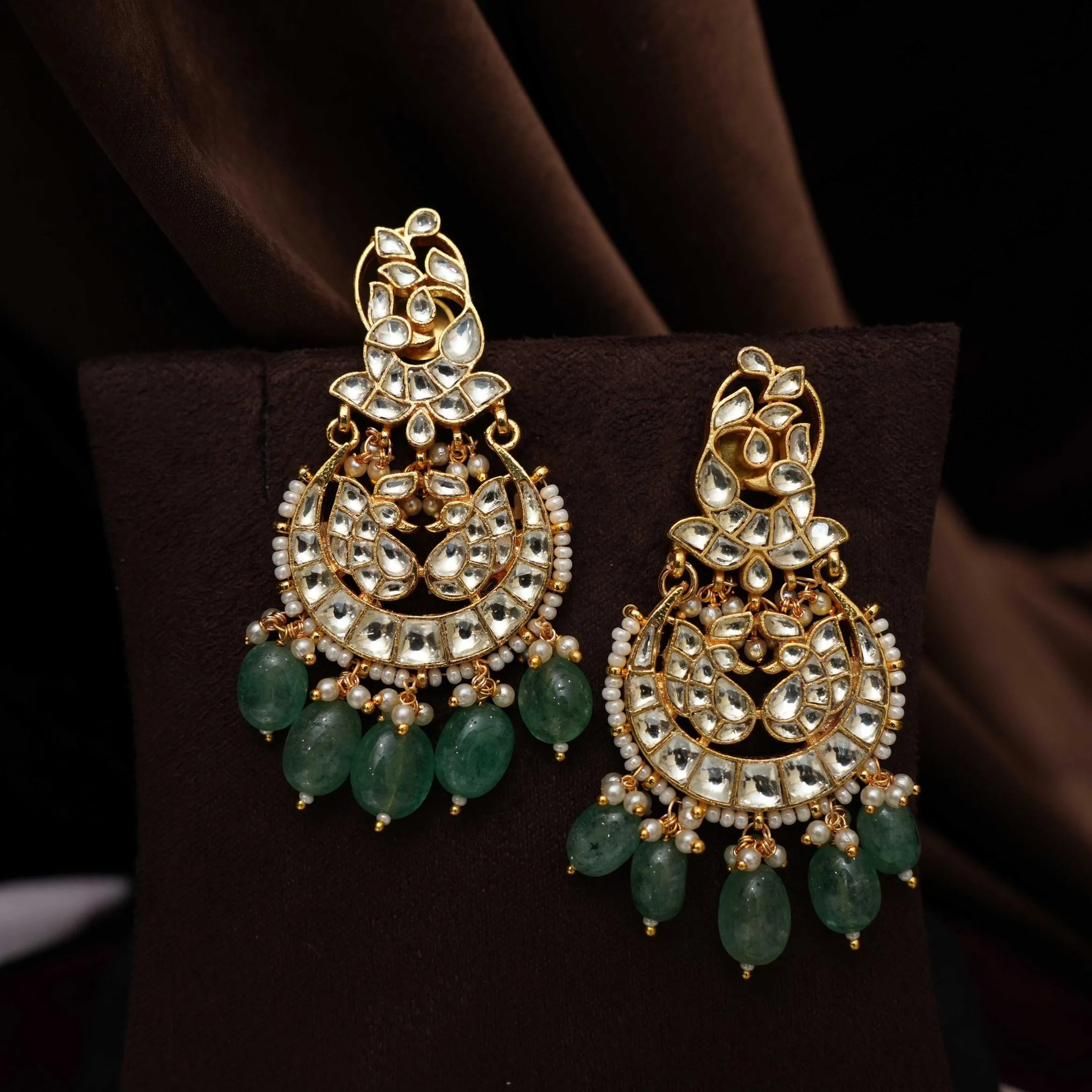 Samika Polki Chandbali Earrings - Green