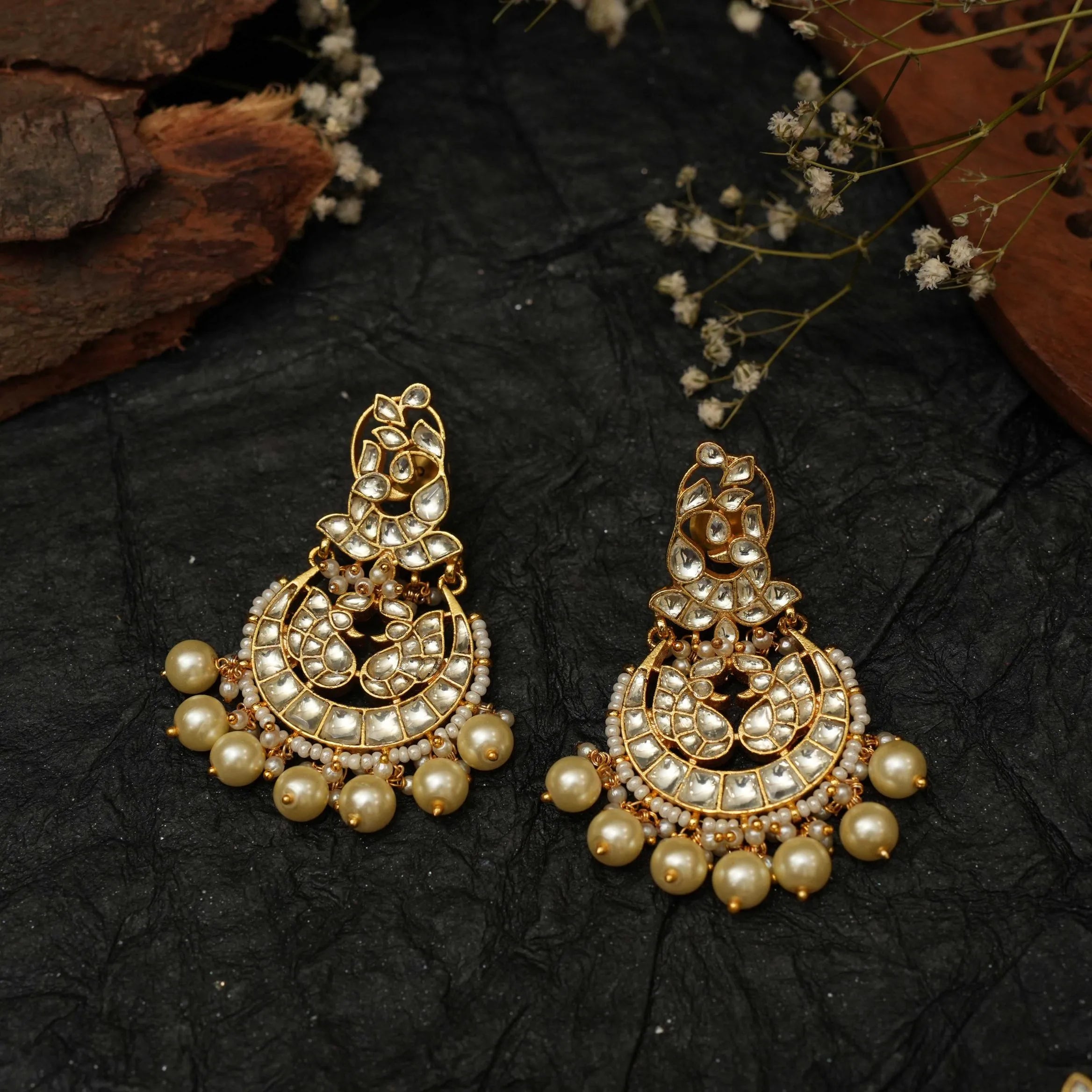 Samika Polki Chandbali Earrings - Pearl
