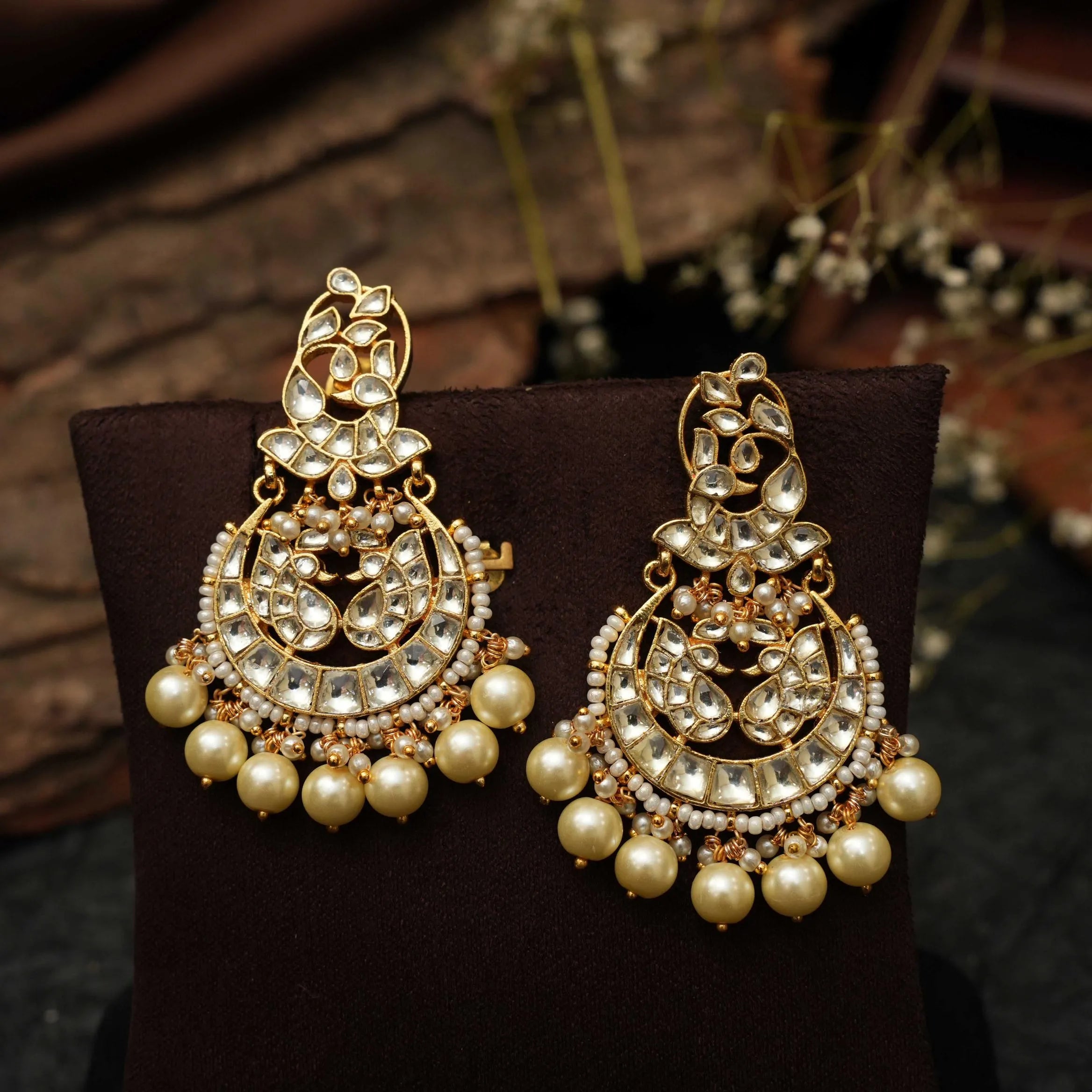Samika Polki Chandbali Earrings - Pearl