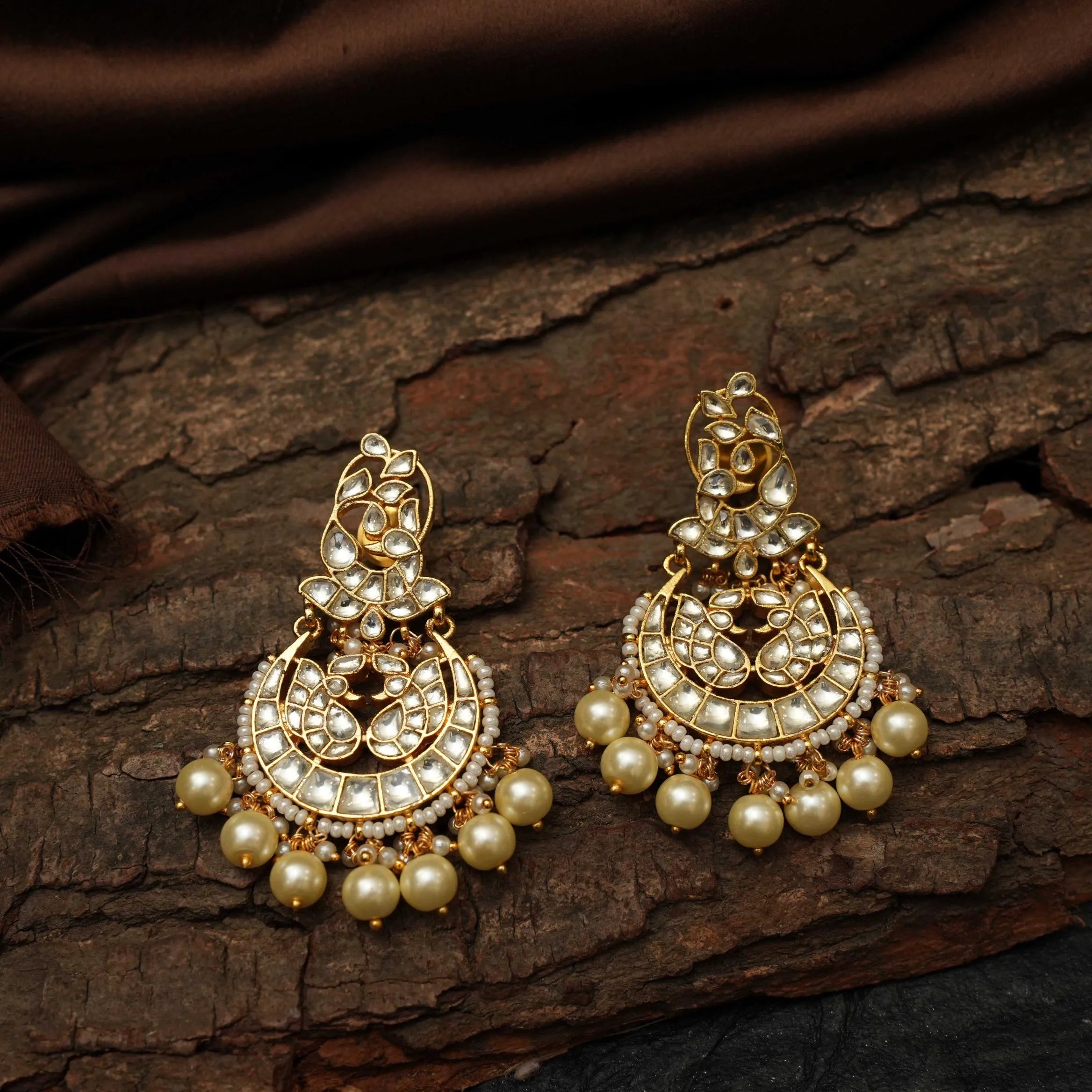 Samika Polki Chandbali Earrings - Pearl