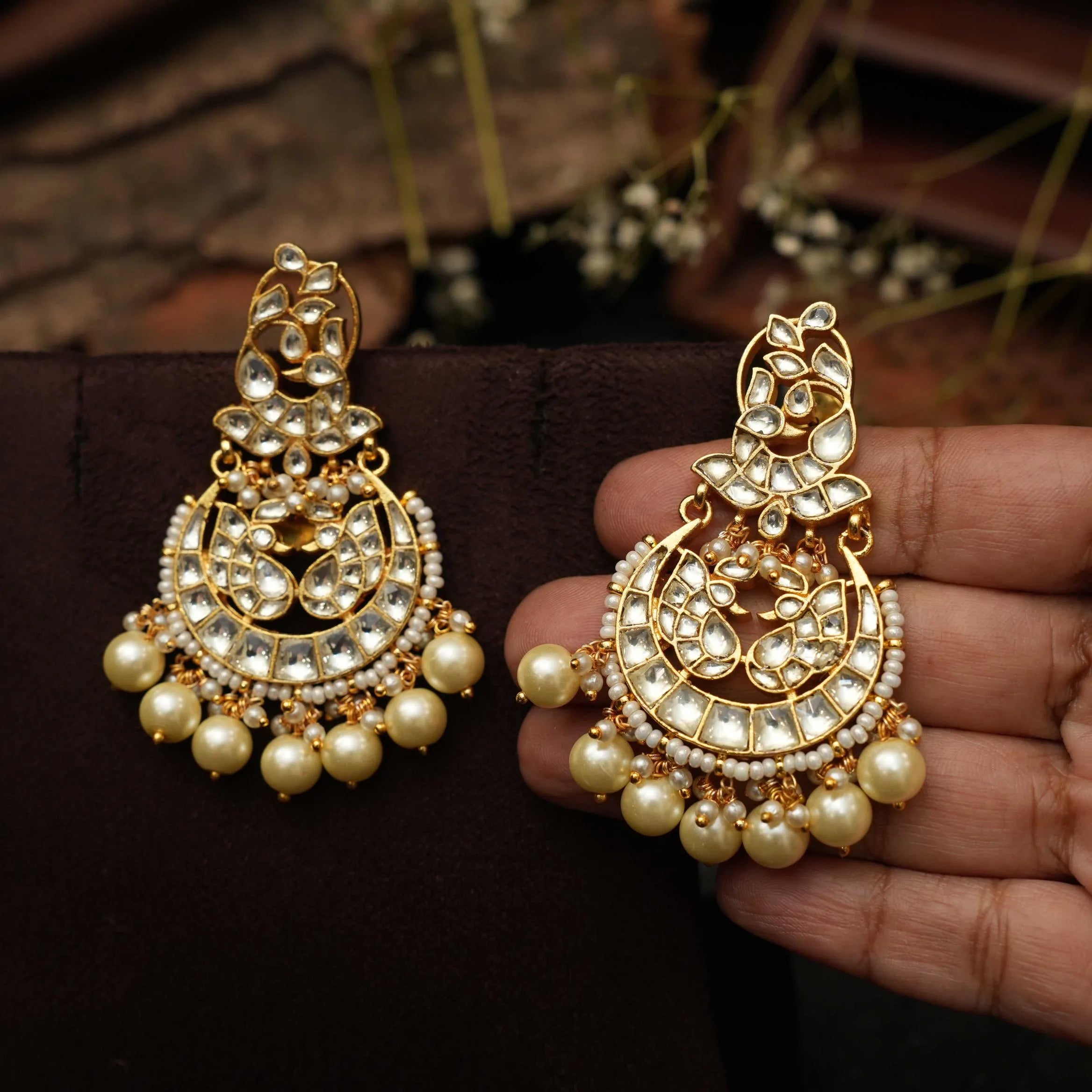 Samika Polki Chandbali Earrings - Pearl