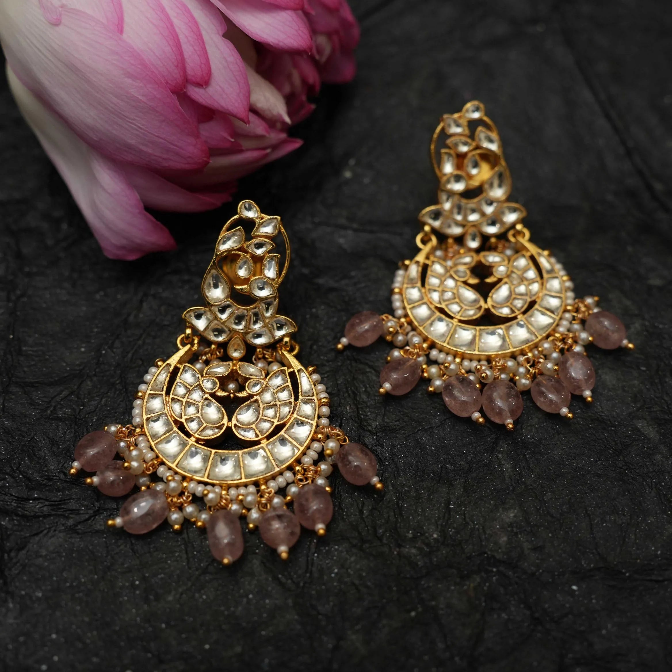 Samika Polki Chandbali Earrings - Pink