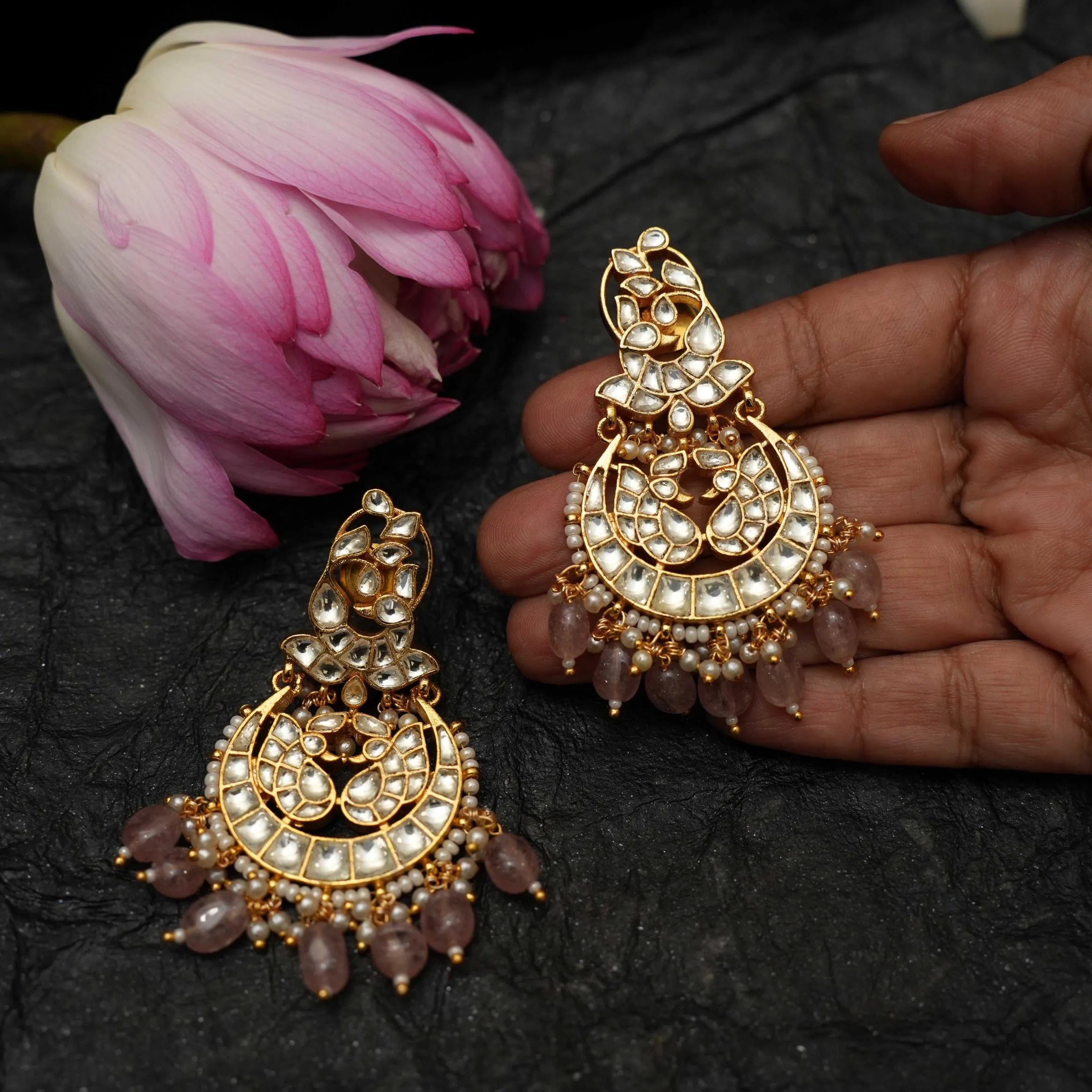 Samika Polki Chandbali Earrings - Pink