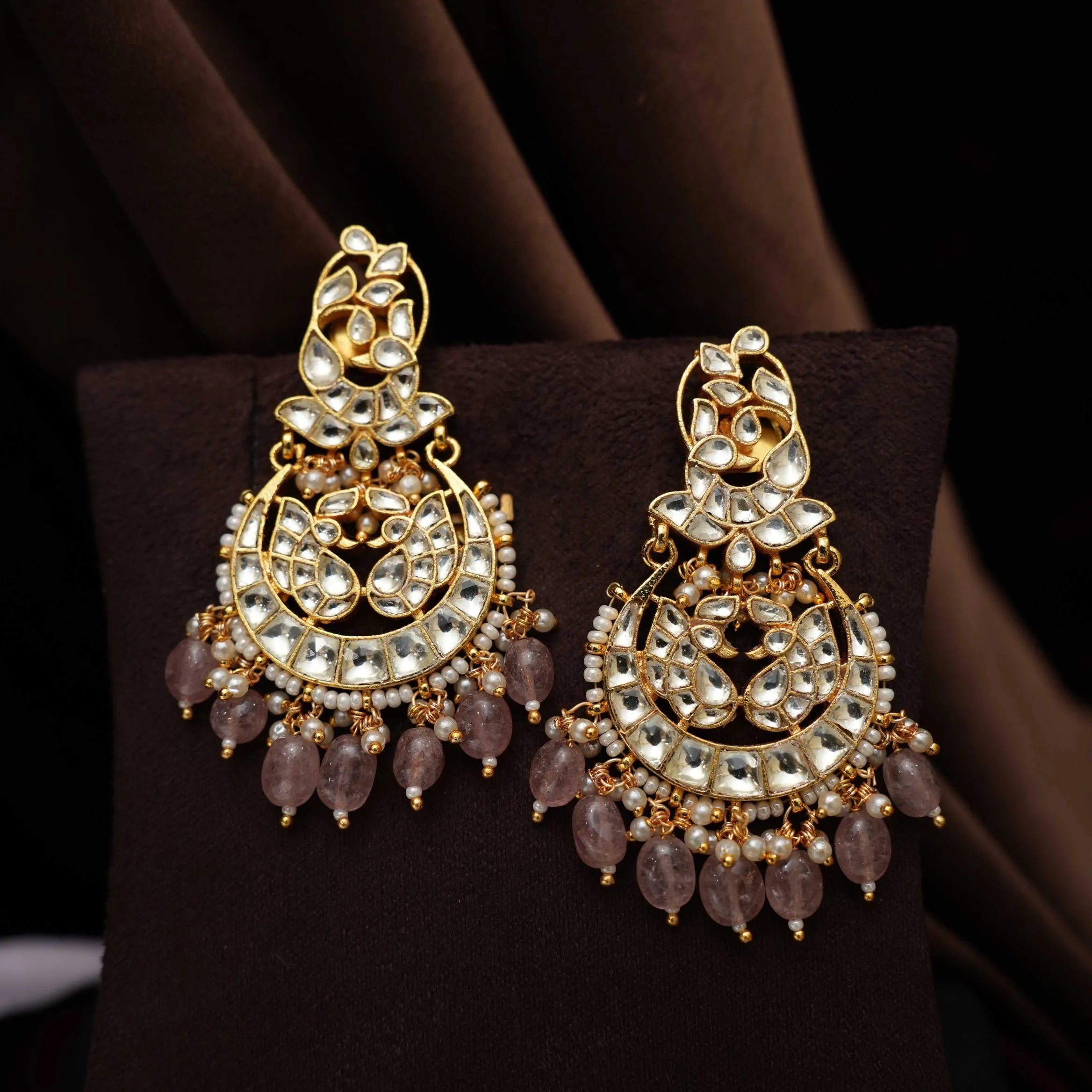 Samika Polki Chandbali Earrings - Pink