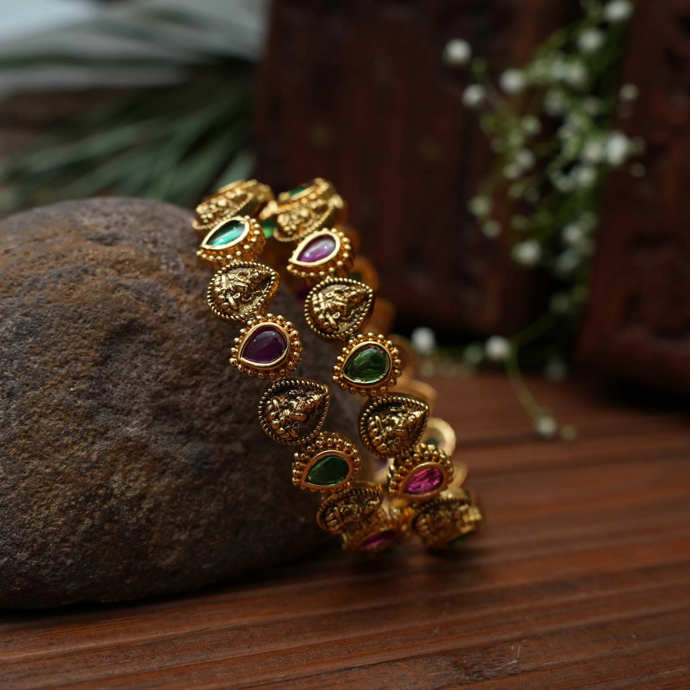 Sanika Antique Bangles - Red & Green