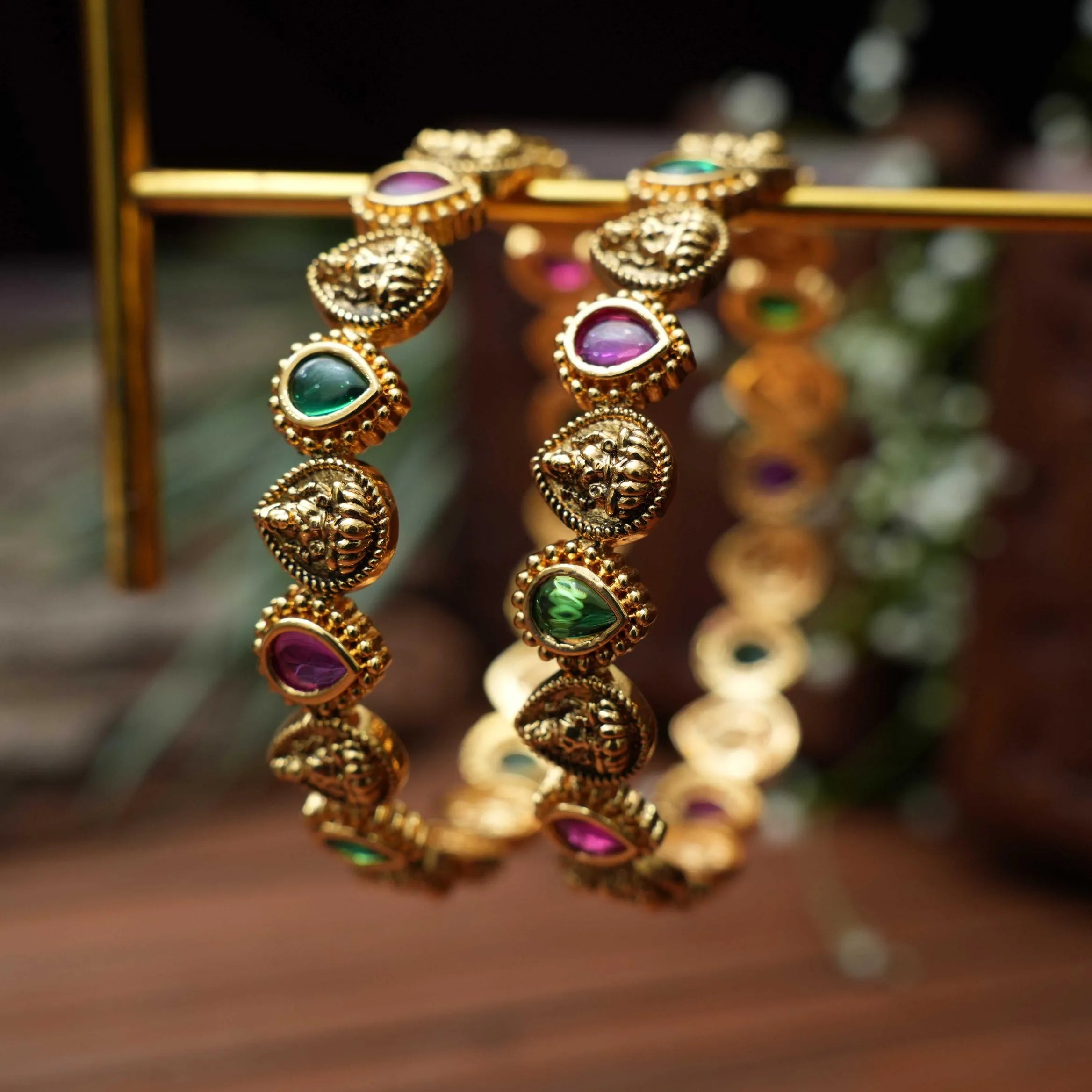 Sanika Antique Bangles - Red & Green