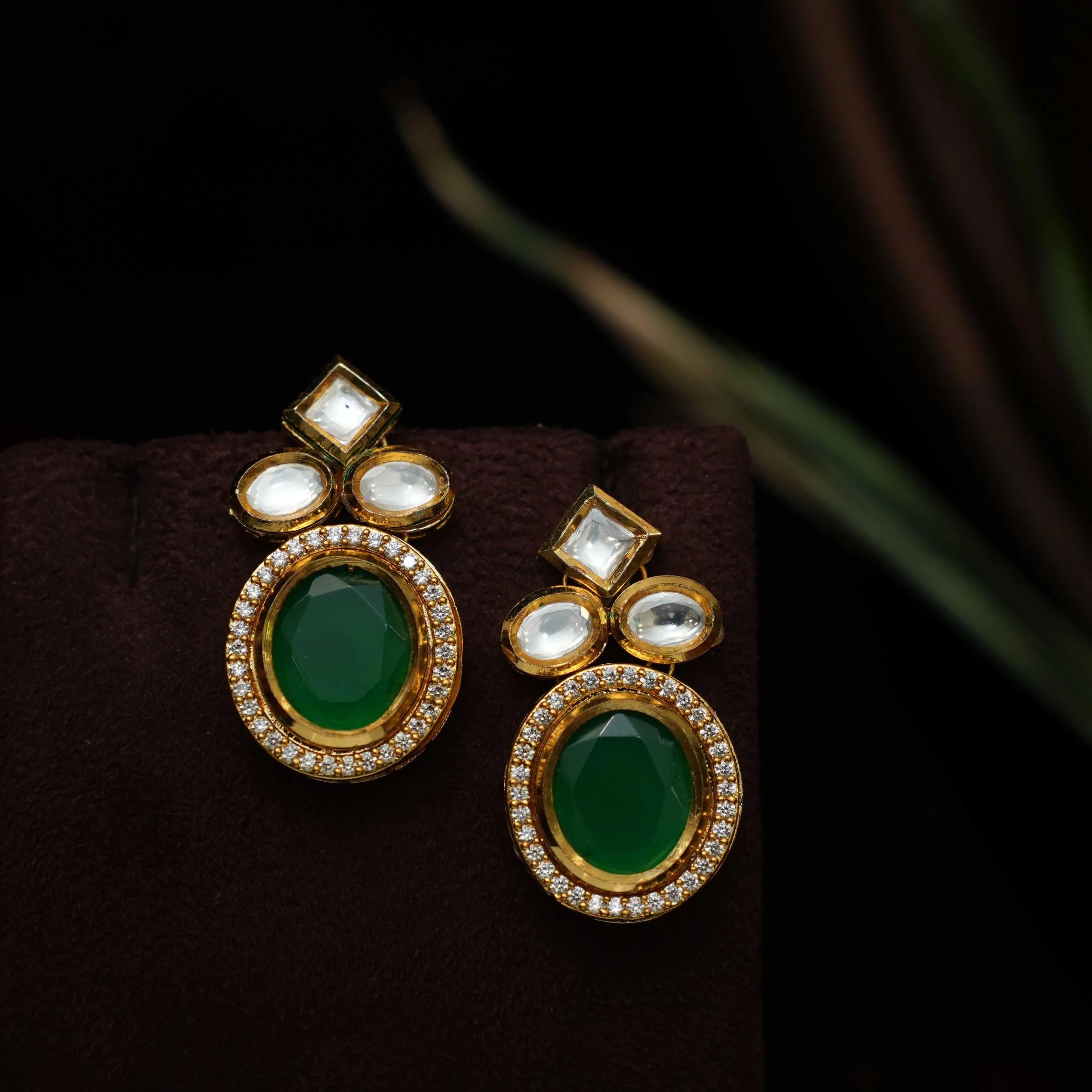 Sanvika Kundan Ear Stud - Green