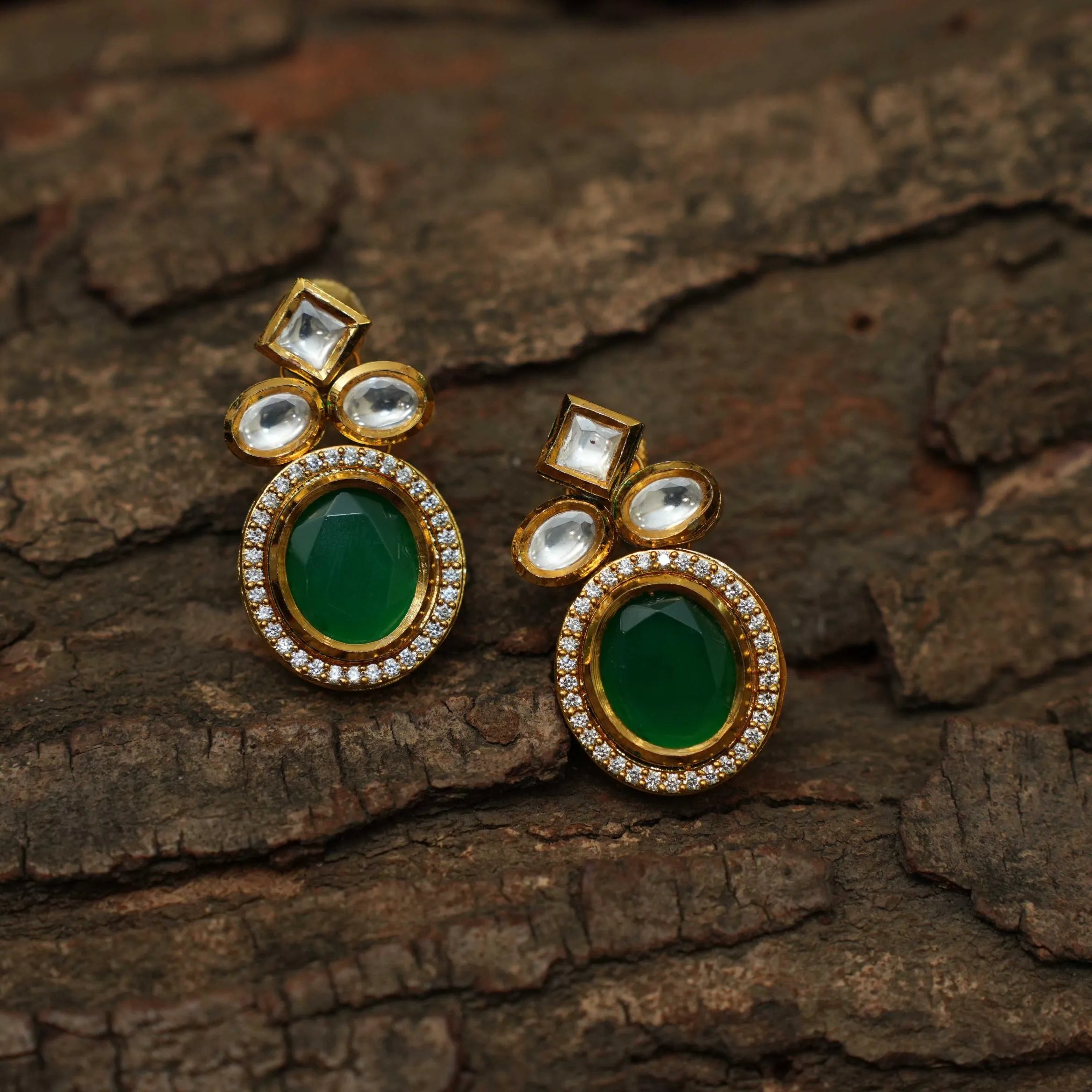 Sanvika Kundan Ear Stud - Green