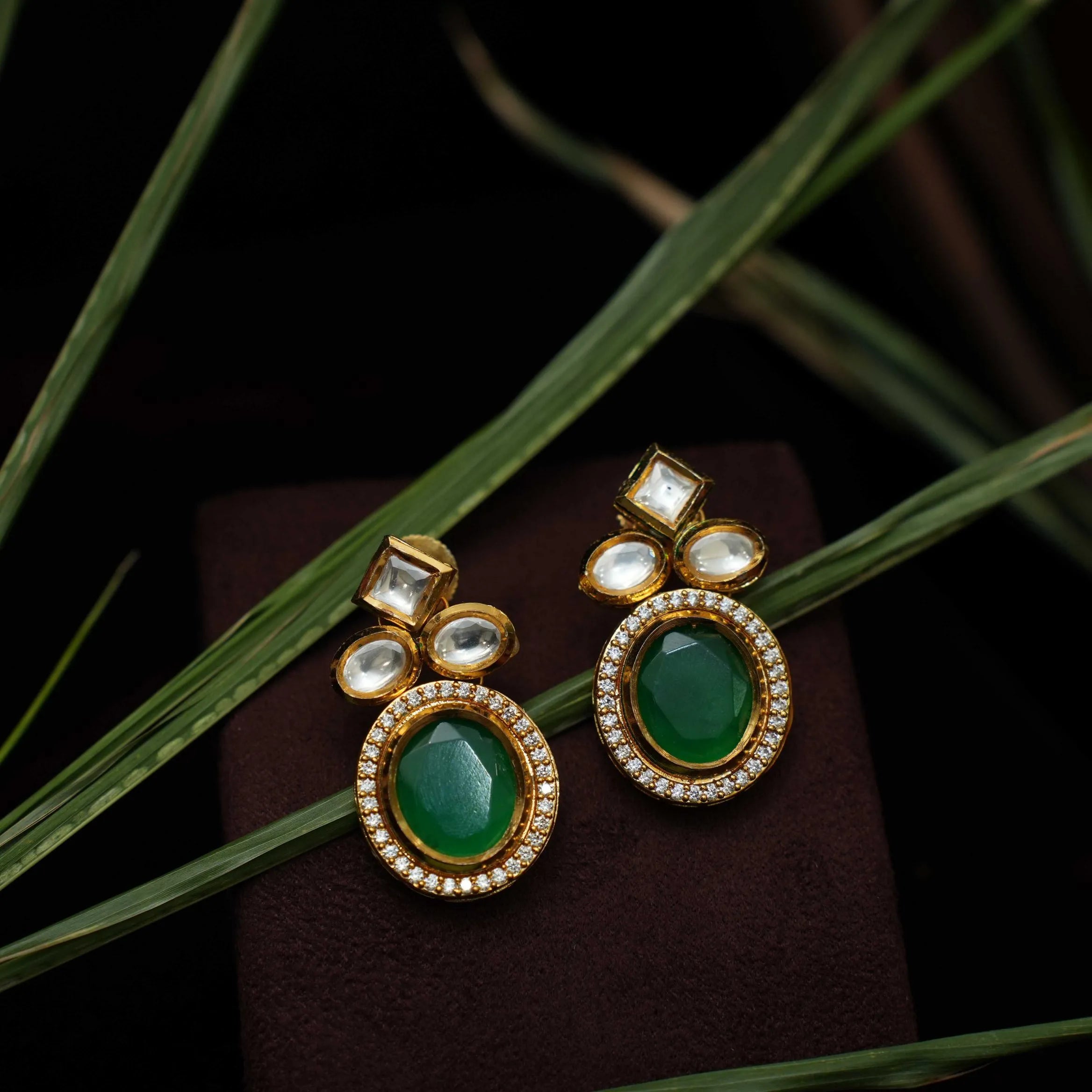 Sanvika Kundan Ear Stud - Green