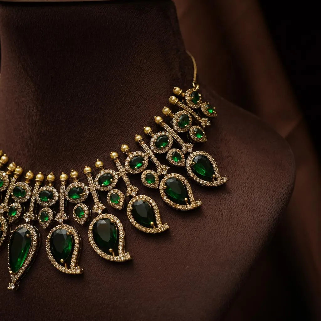 Sanvy Polki Necklace - Dark Green