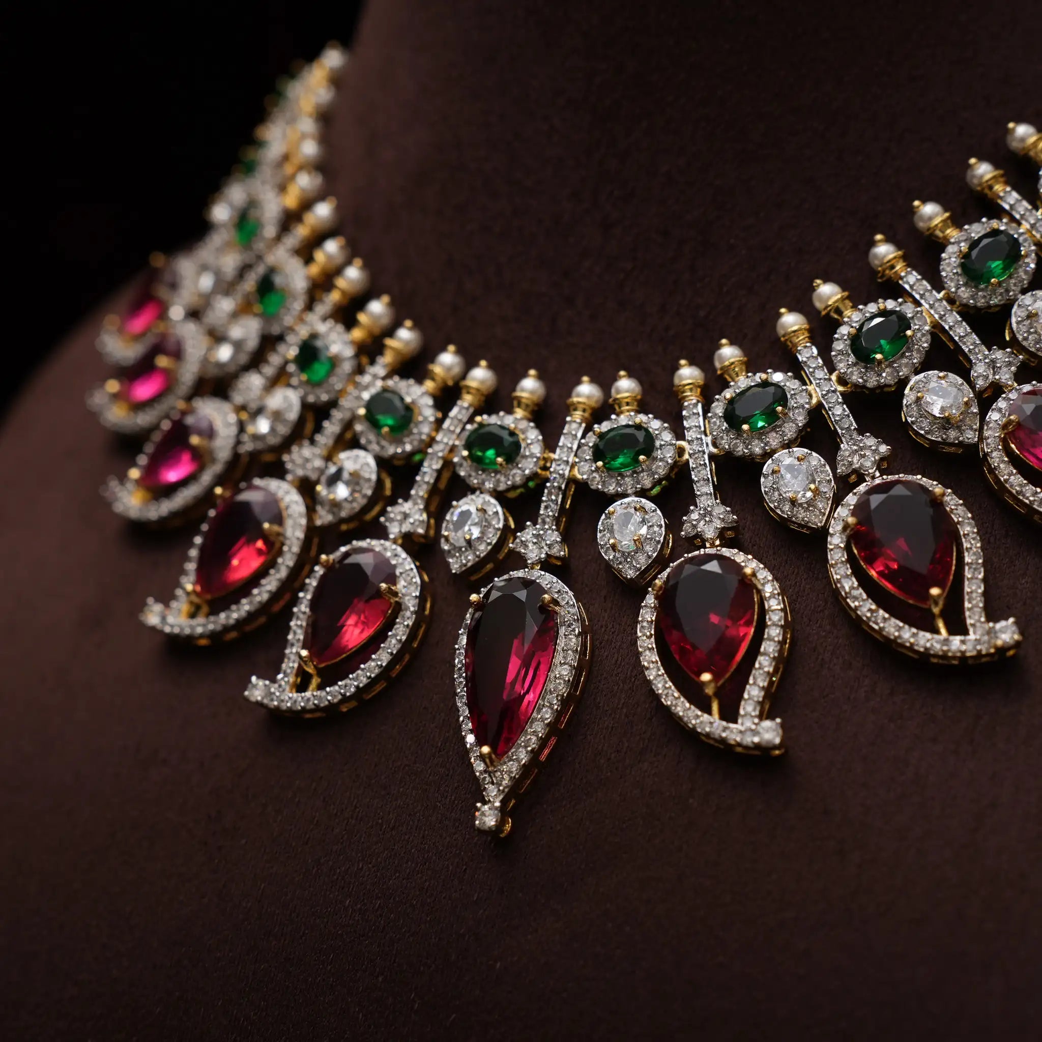 Sanvy Polki Necklace - Red & Green