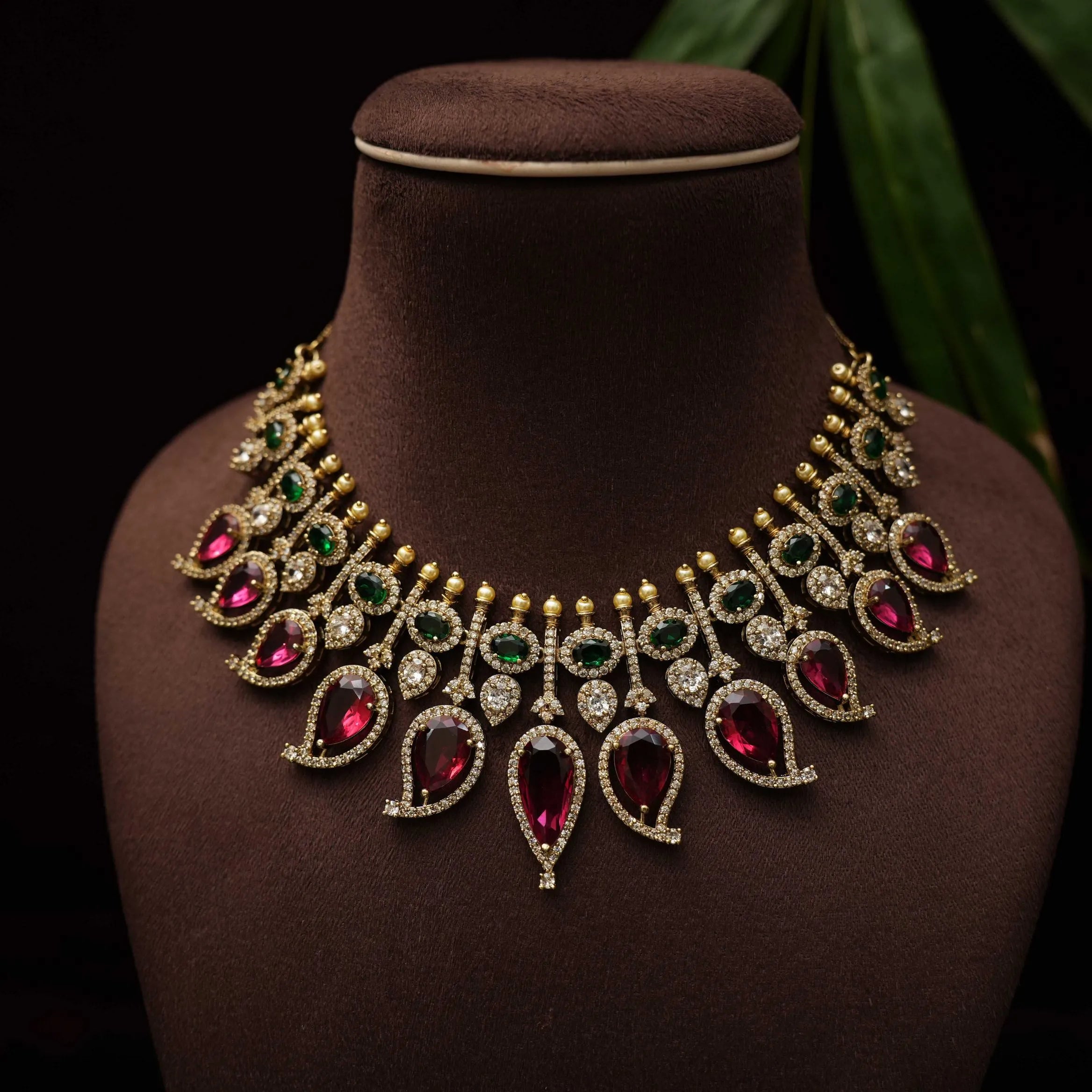 Sanvy Zircon Necklace - Red & Green