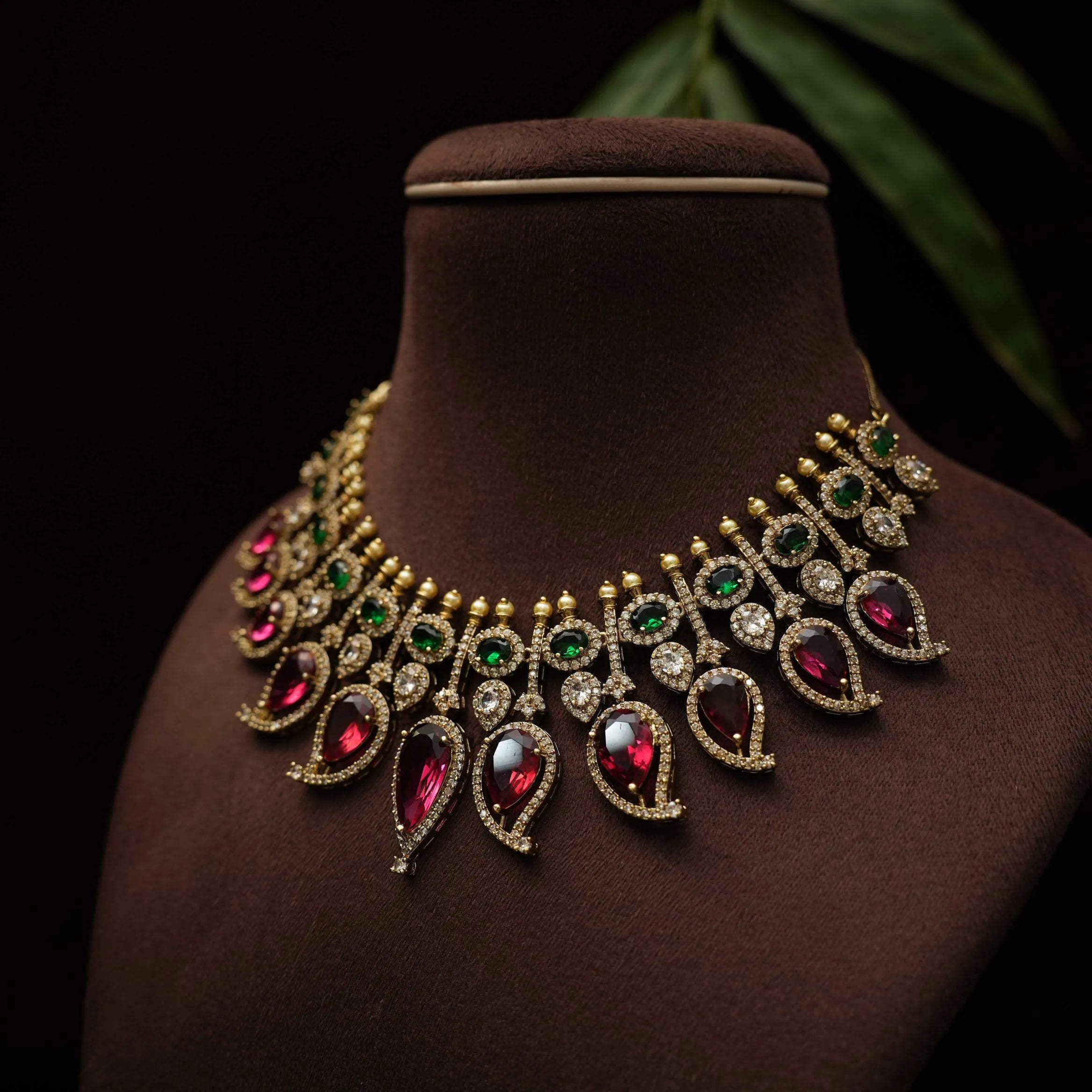 Sanvy Zircon Necklace - Red & Green