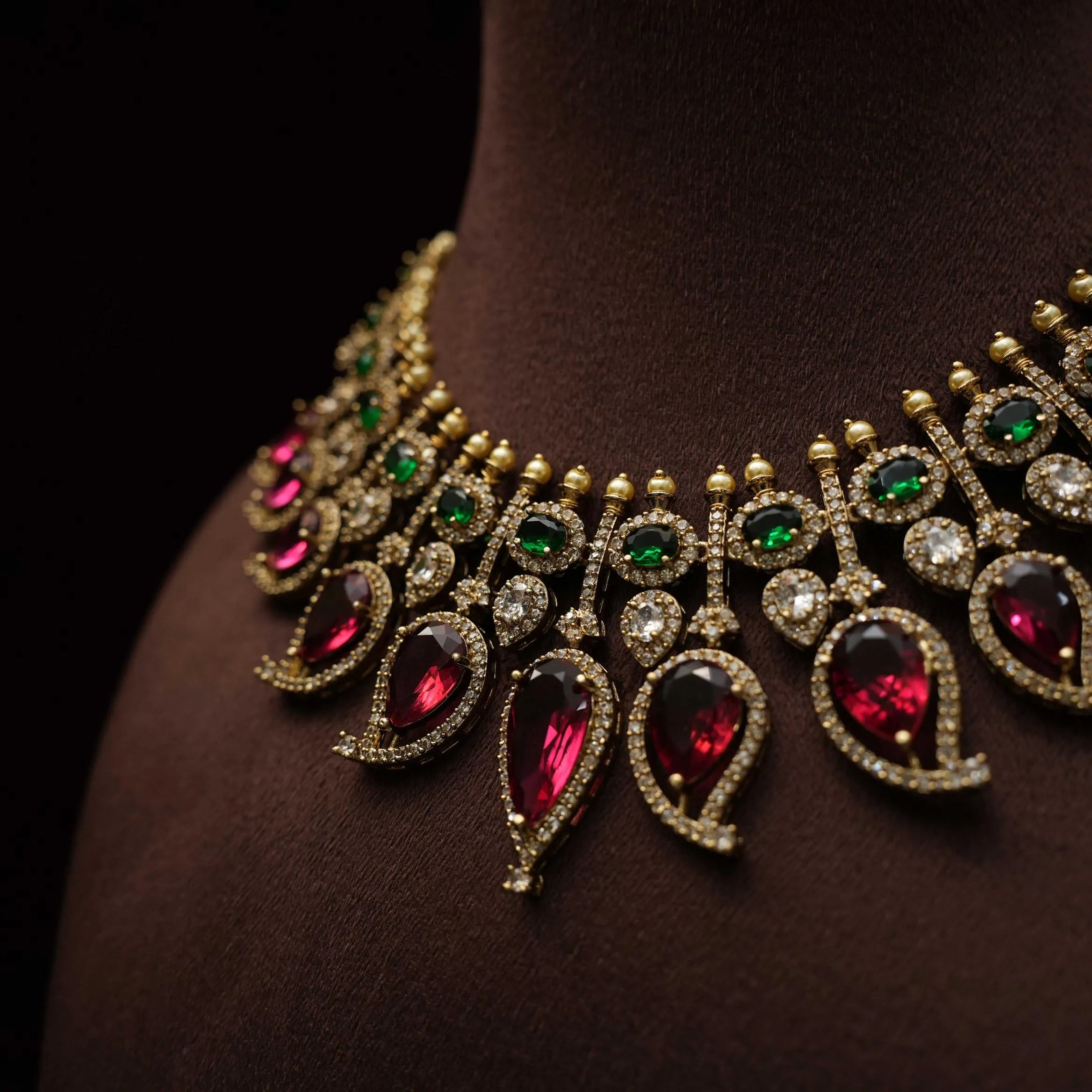 Sanvy Zircon Necklace - Red & Green