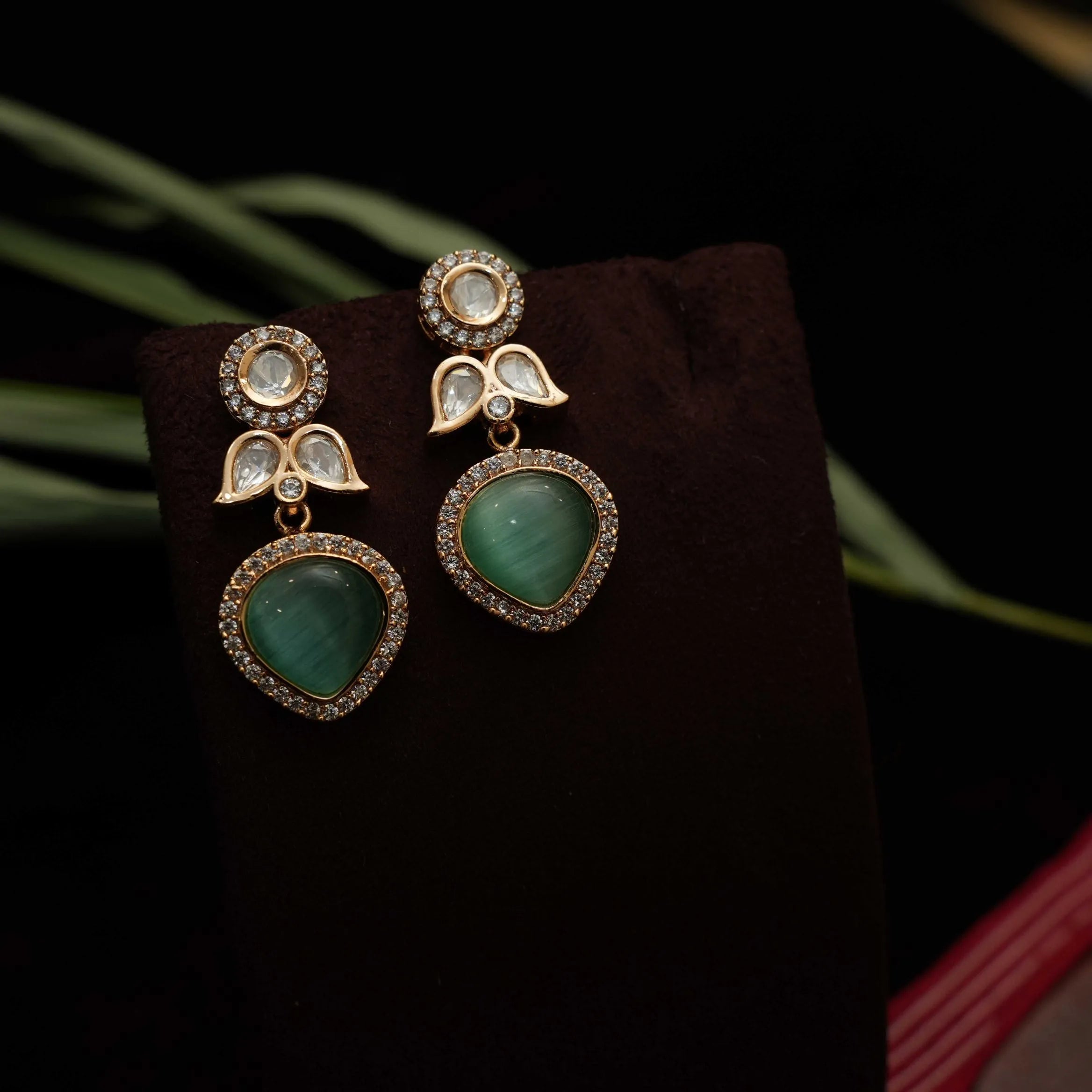 Sanya Designer Polki Earrings - Pastel Green