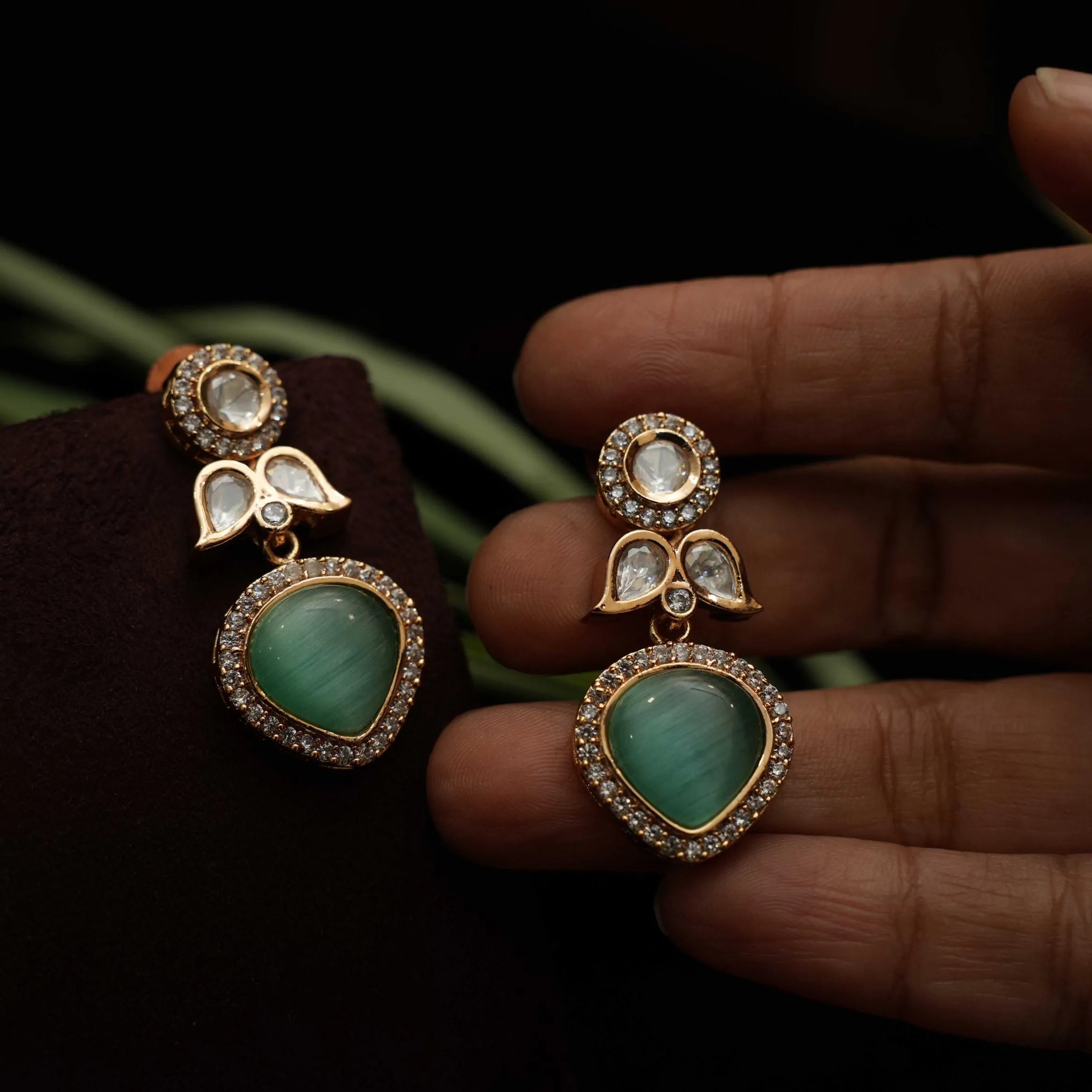 Sanya Designer Polki Earrings - Pastel Green