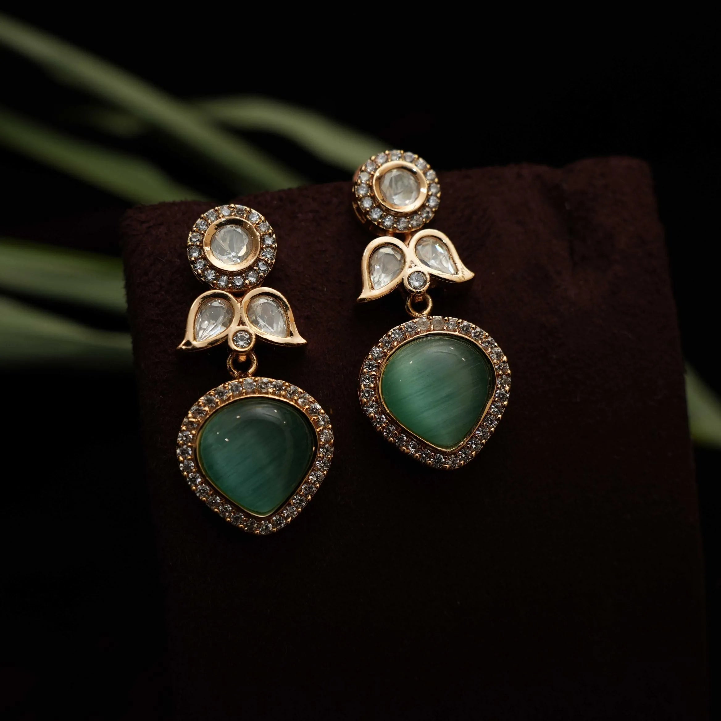 Sanya Designer Polki Earrings - Pastel Green