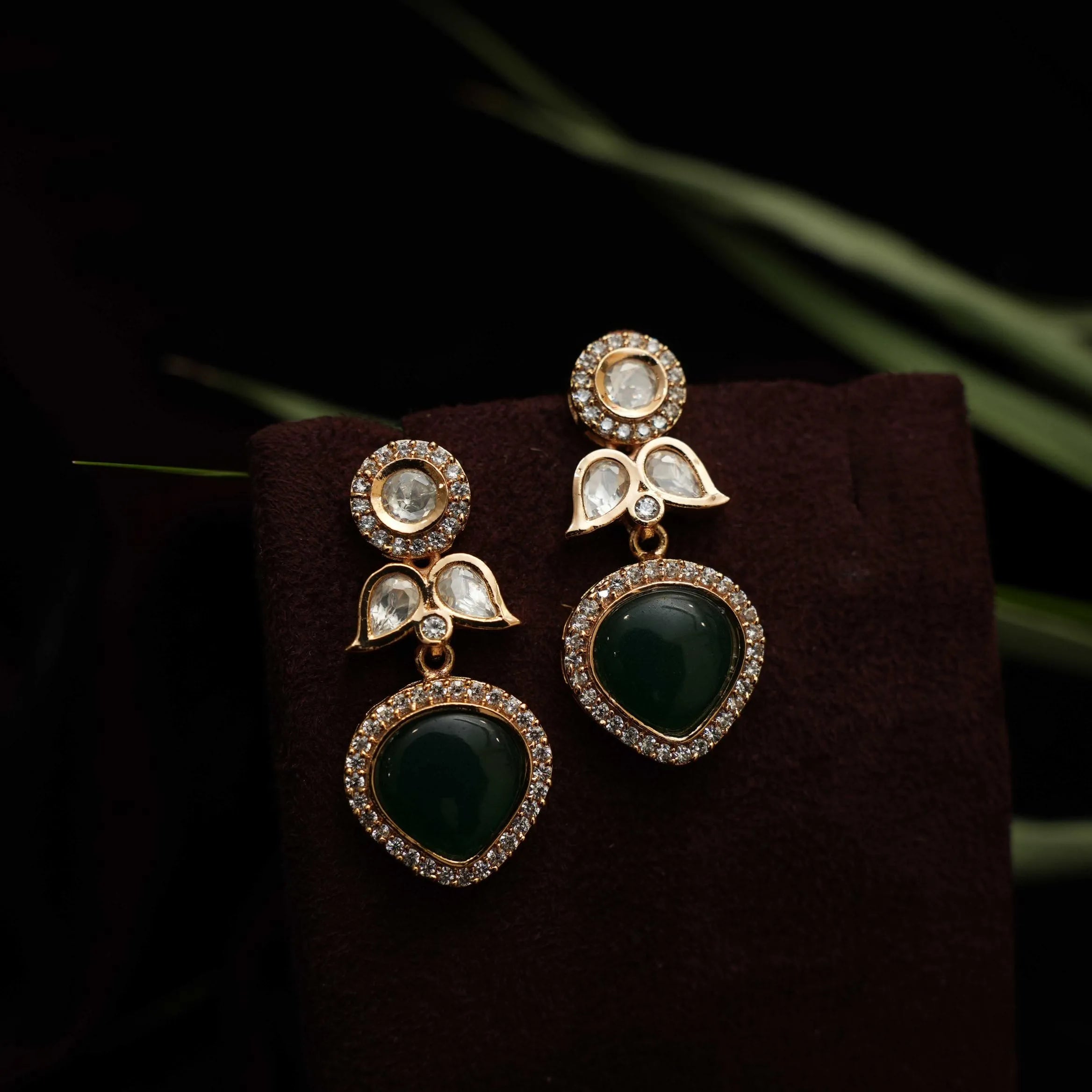 Sanya Designer Polki Earrings - Dark Green