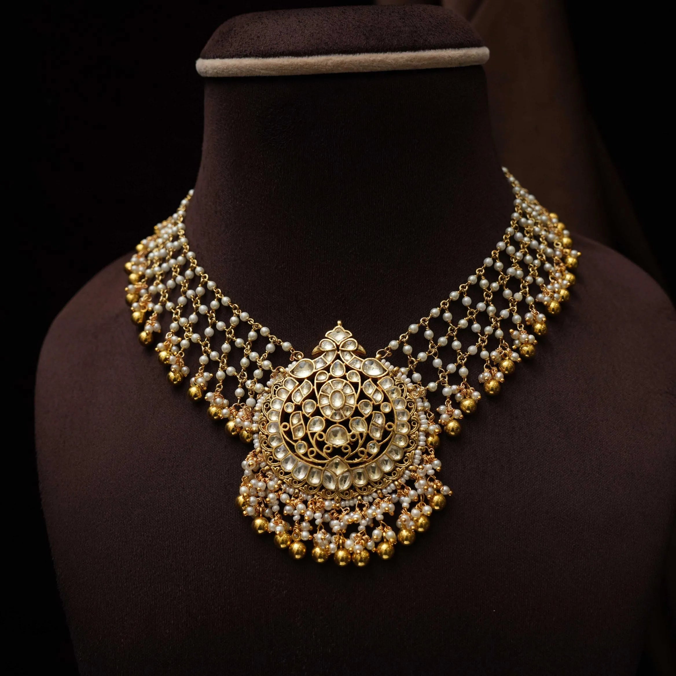 Sara Pearl Polki Necklace - Peacock