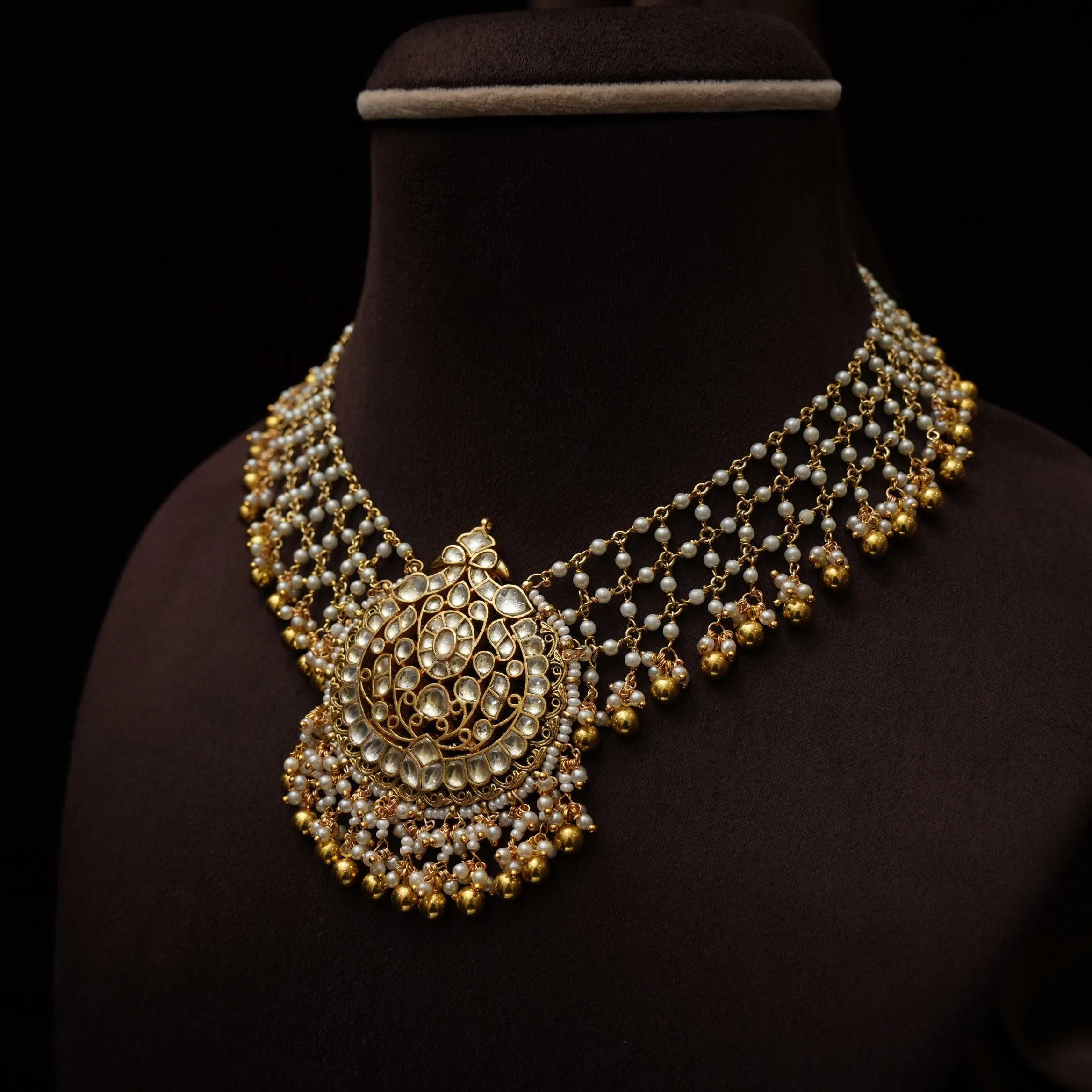 Sara Pearl Polki Necklace - Peacock