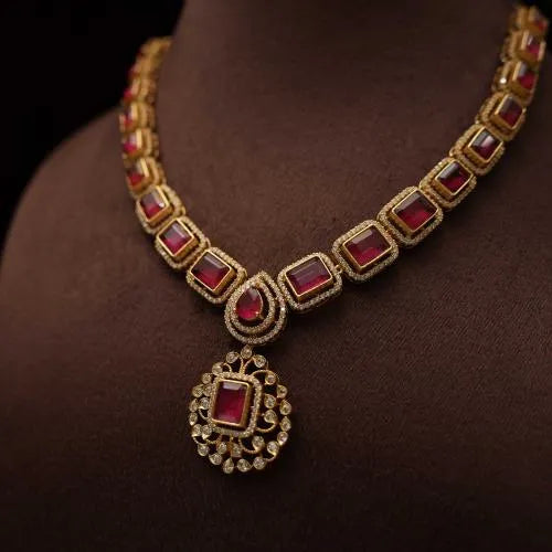 Sarika Zircon Necklace - Red