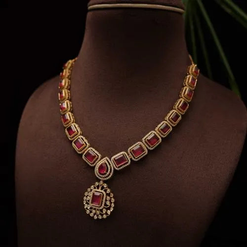 Sarika Zircon Necklace - Red