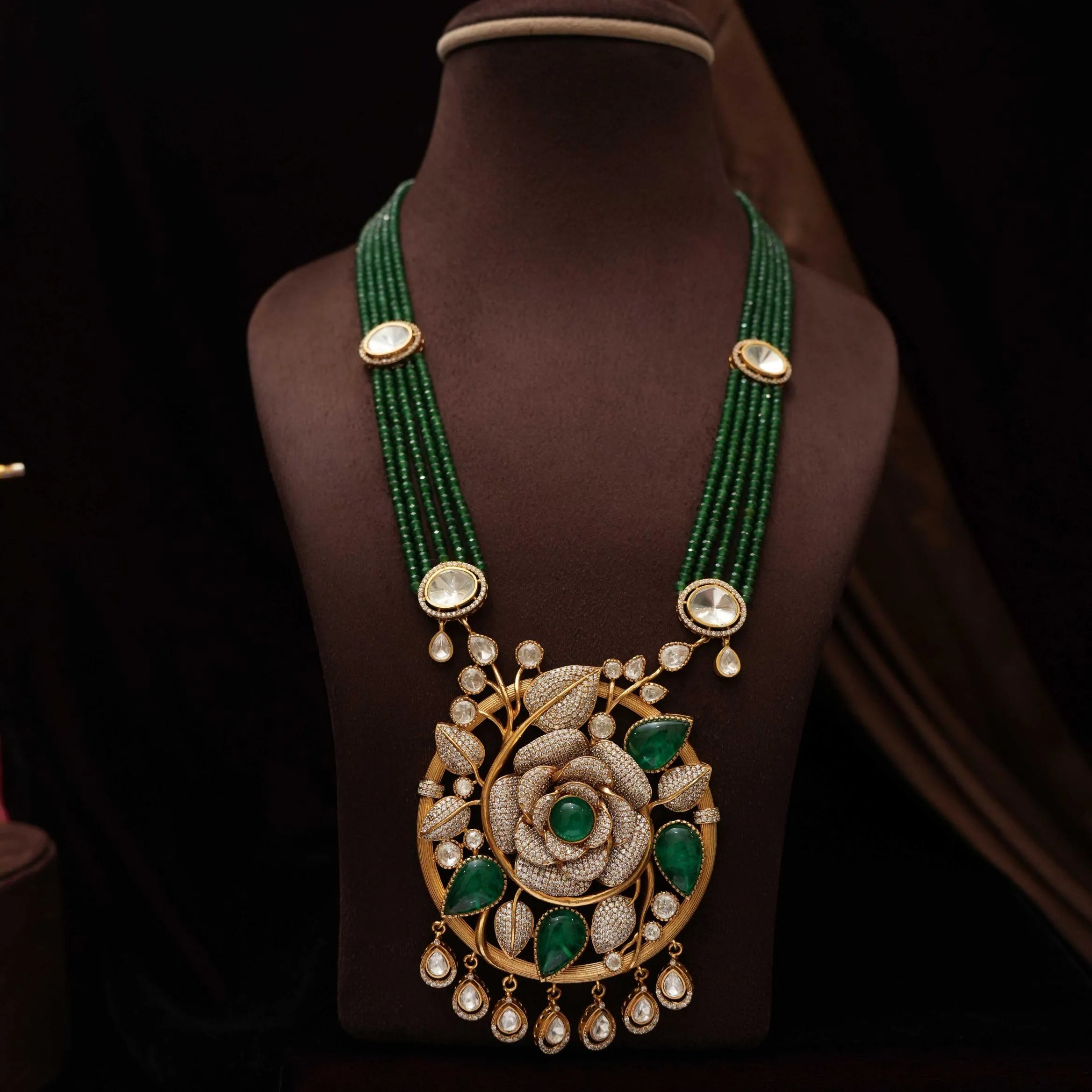 Sarisha Beaded Polki Necklace - Green