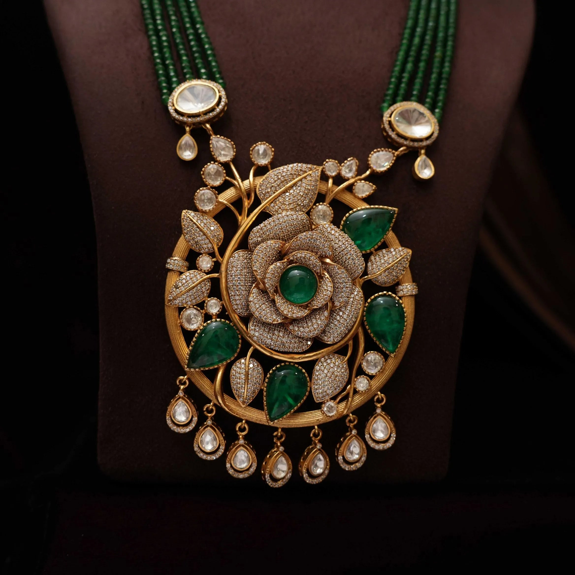 Sarisha Beaded Polki Necklace - Green