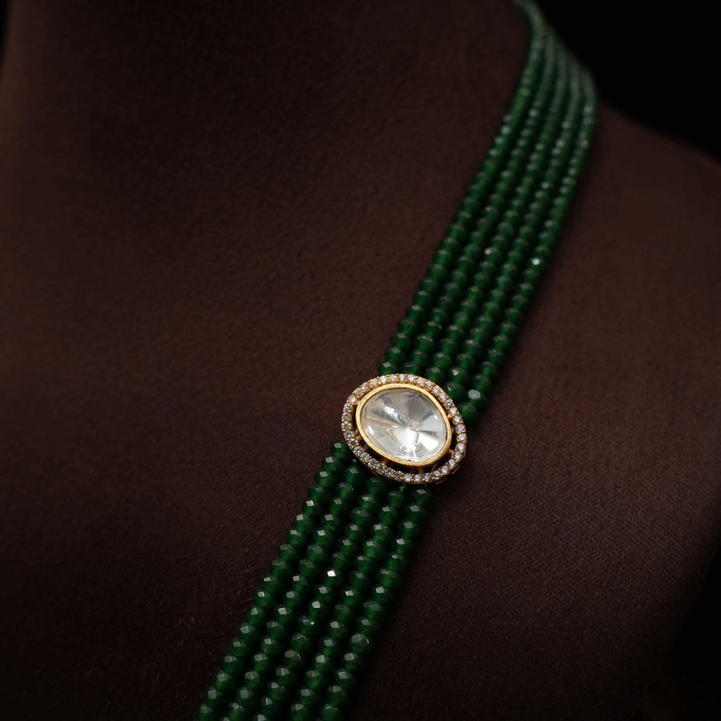 Sarisha Beaded Polki Necklace - Green