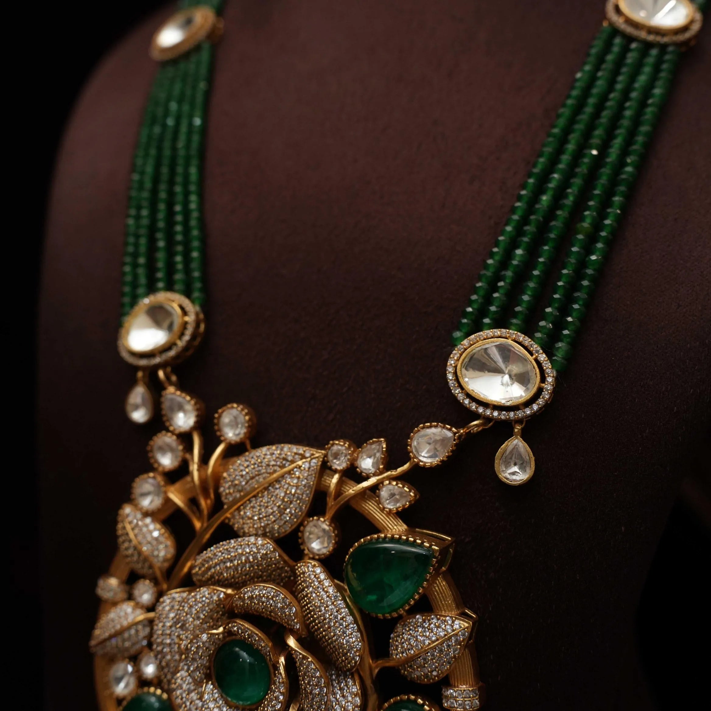 Sarisha Beaded Polki Necklace - Green