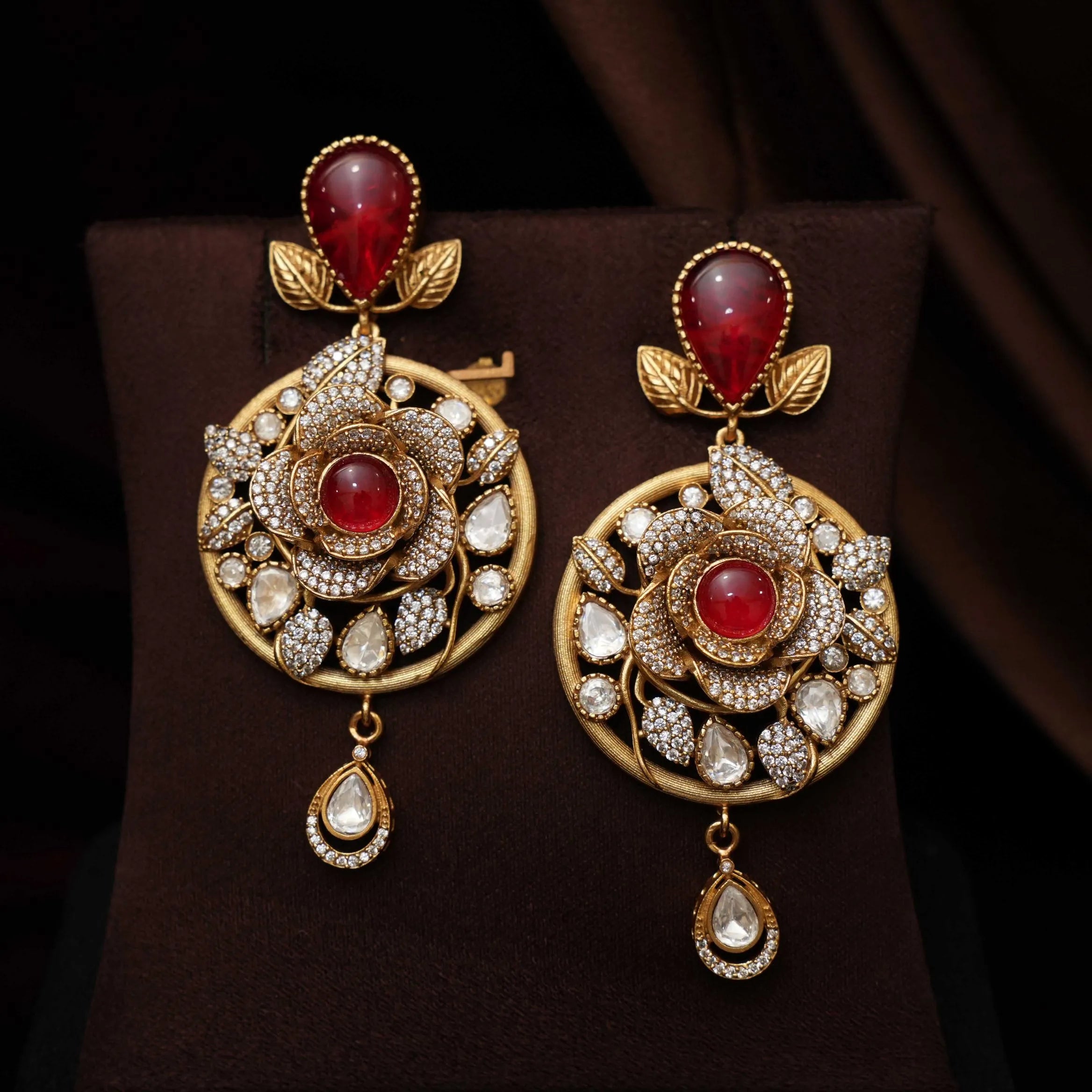 Sarisha Beaded Polki Necklace - Red