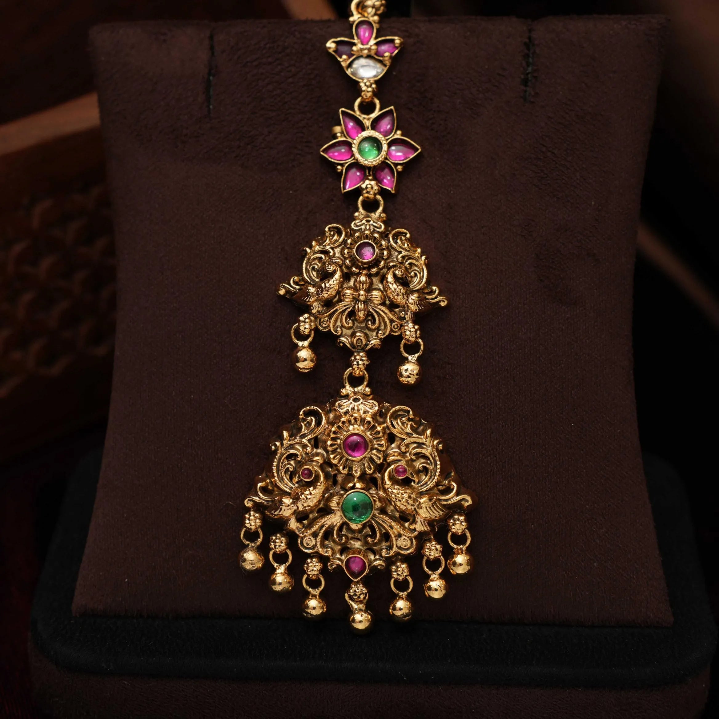 Lithanya Nagas Antique Tikka - Red & Green