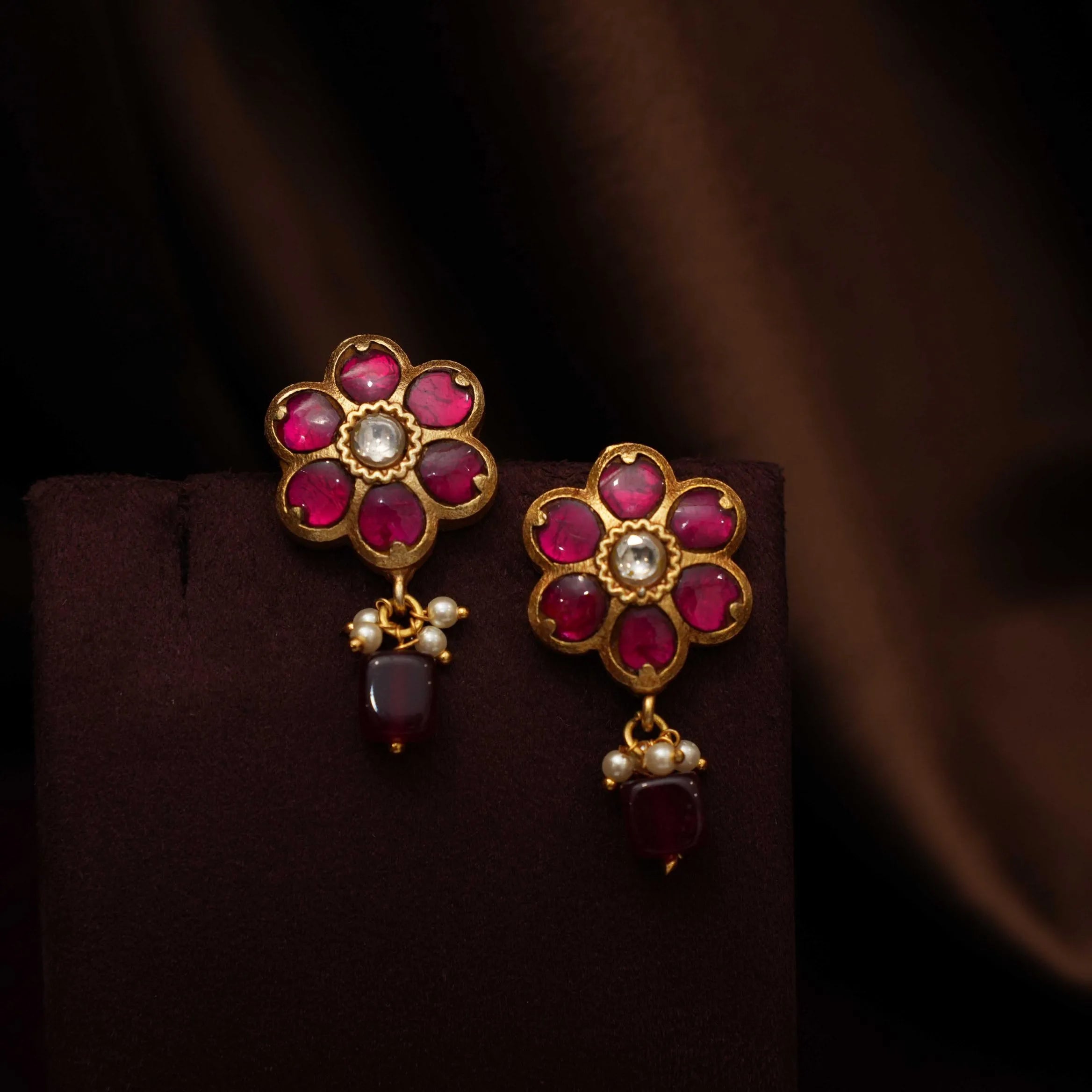 Saritha Beaded Polki Necklace - Maroon