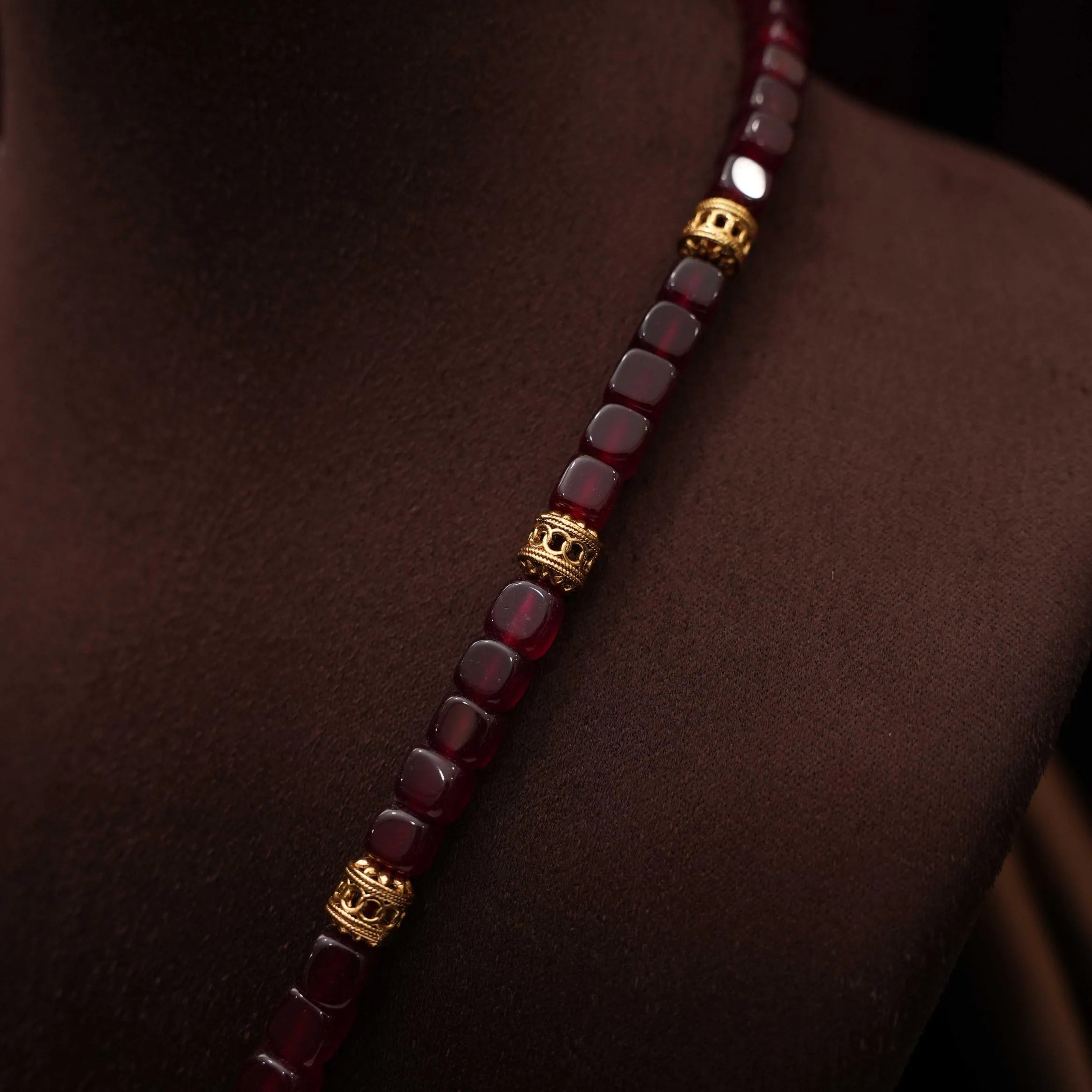 Saritha Beaded Polki Necklace - Maroon