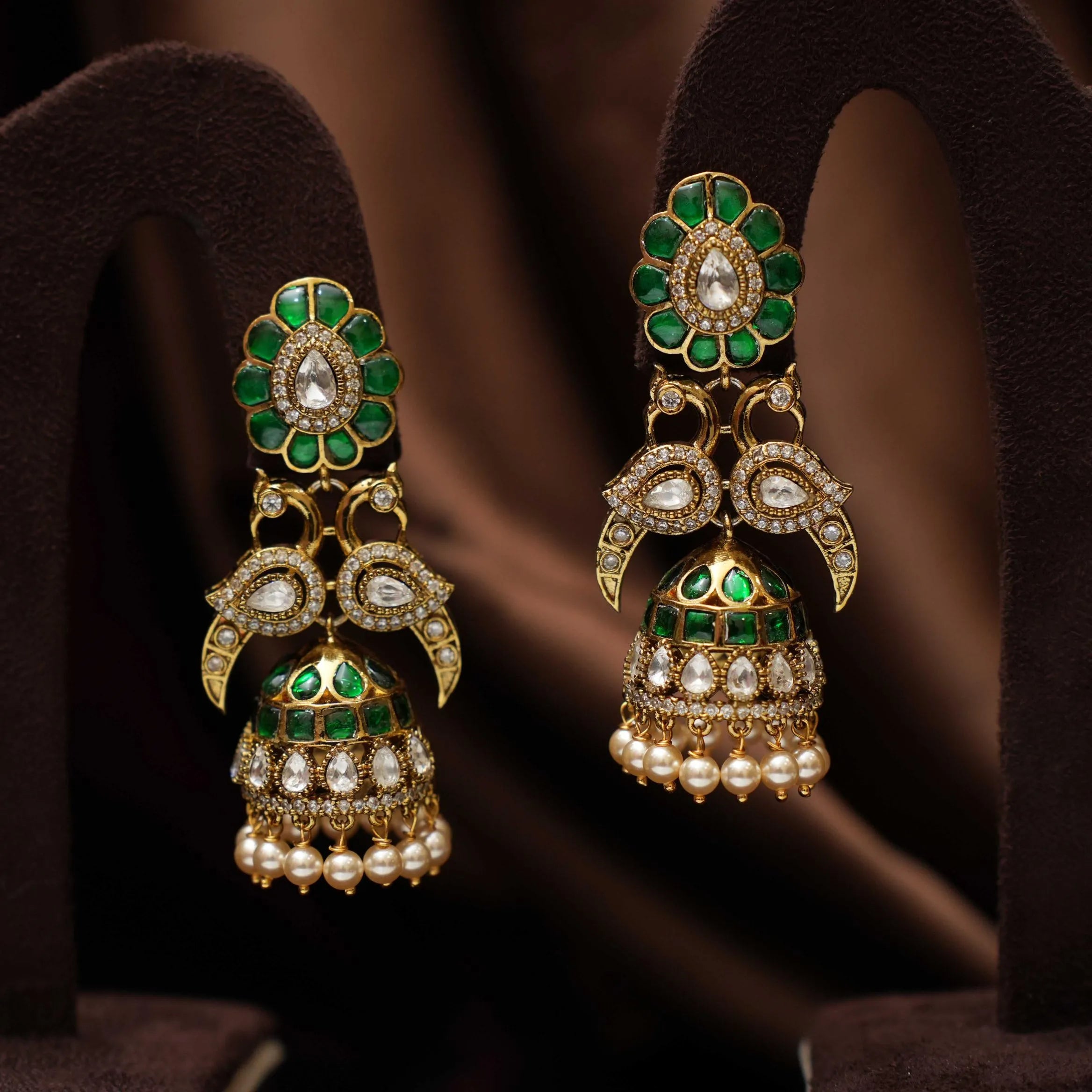 Saveer Polki Jhumka Earrings - Green