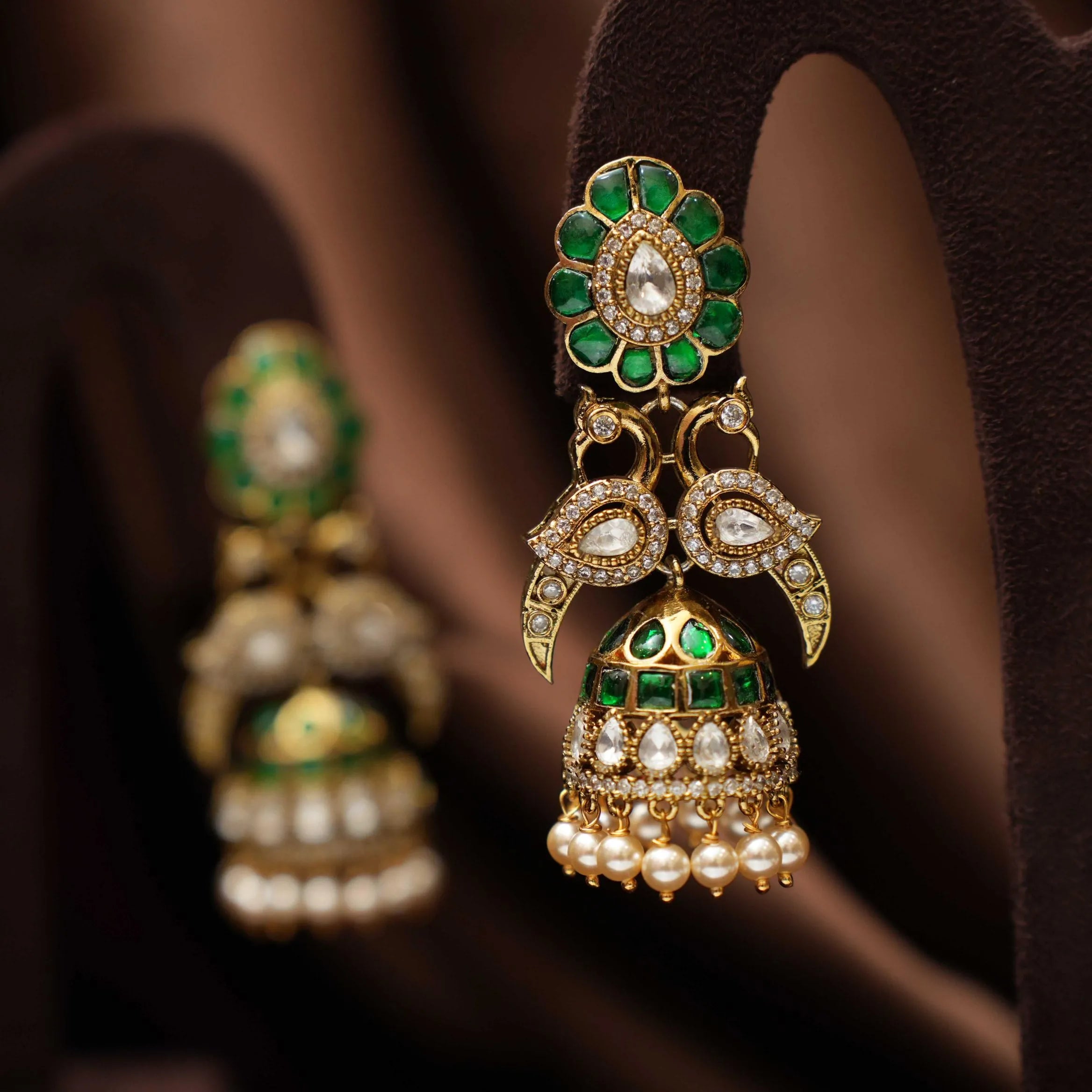 Saveer Polki Jhumka Earrings - Green