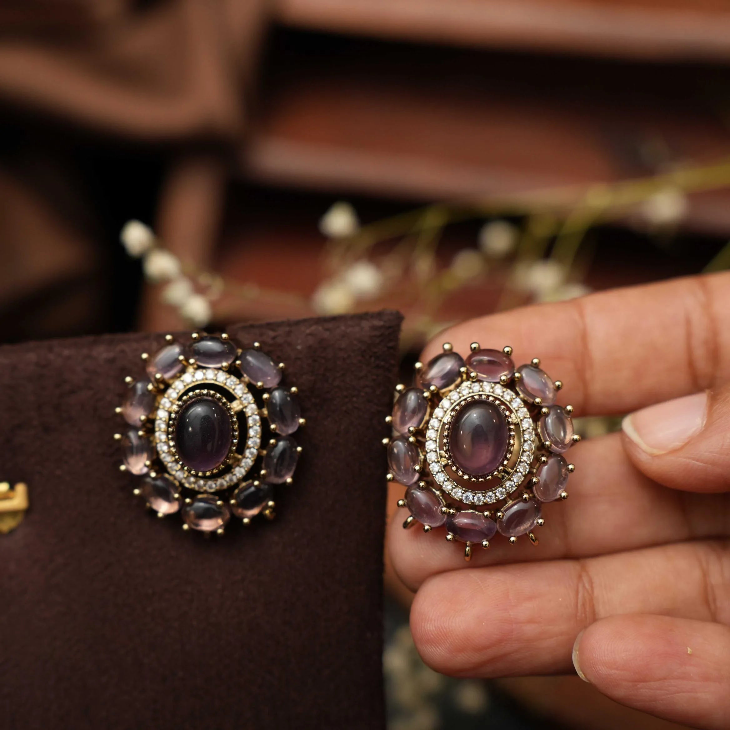 Savi Polki Ear Stud - Dark Purple