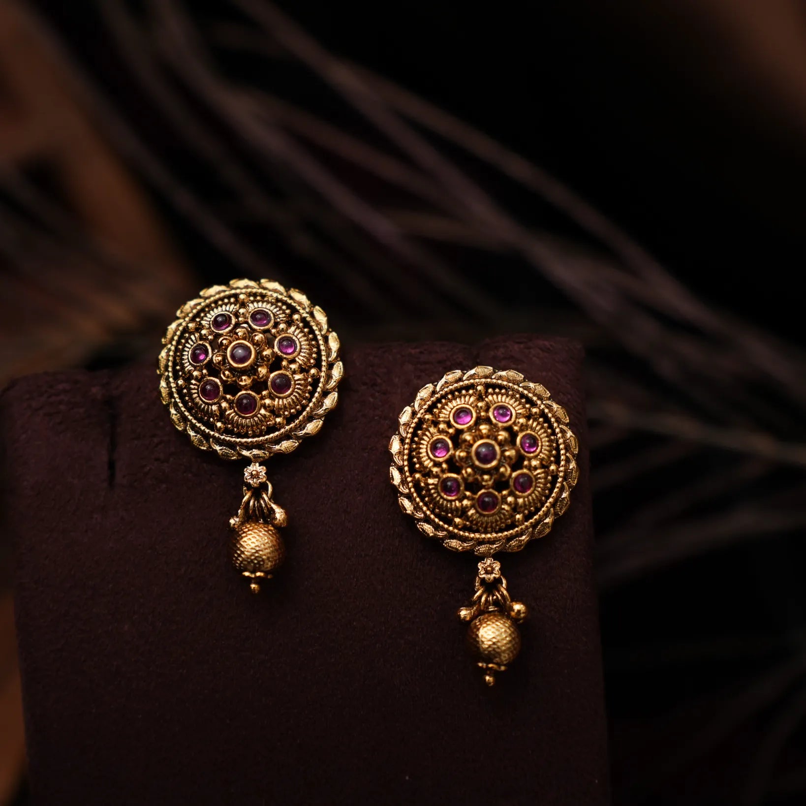 Savitri Antique Ear Stud - Ruby Pink