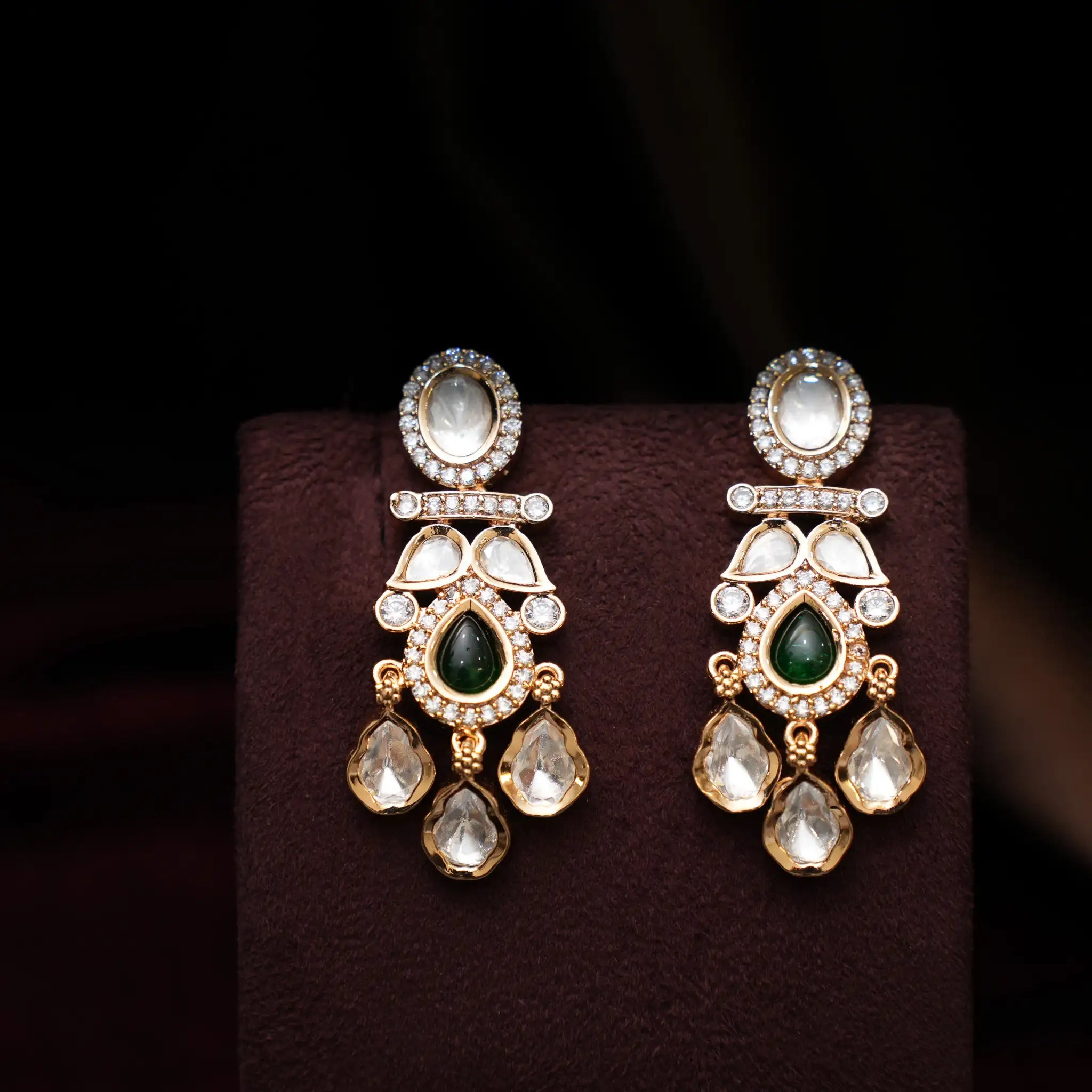 Savya Polki Earrings - Dark Green