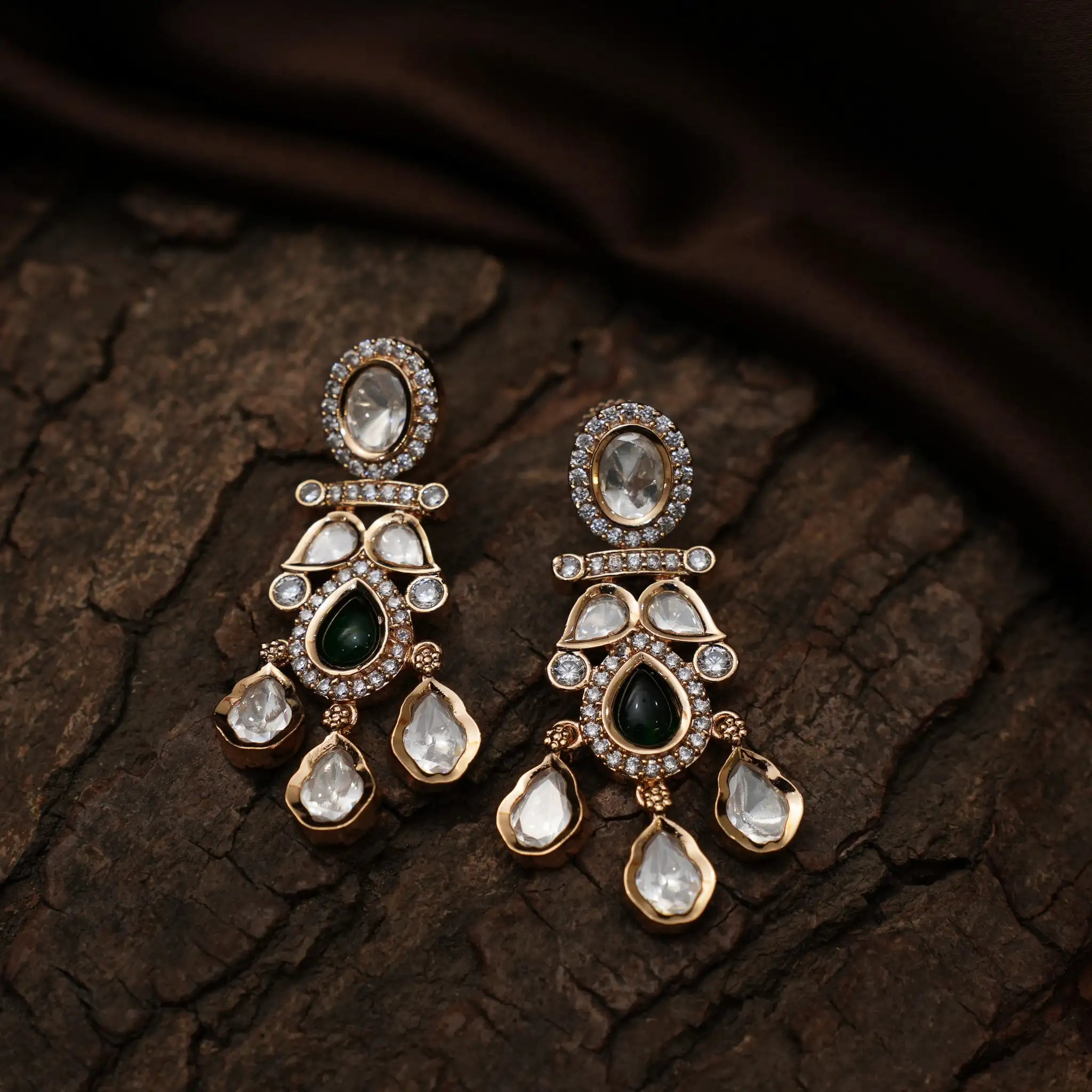 Savya Polki Earrings - Dark Green