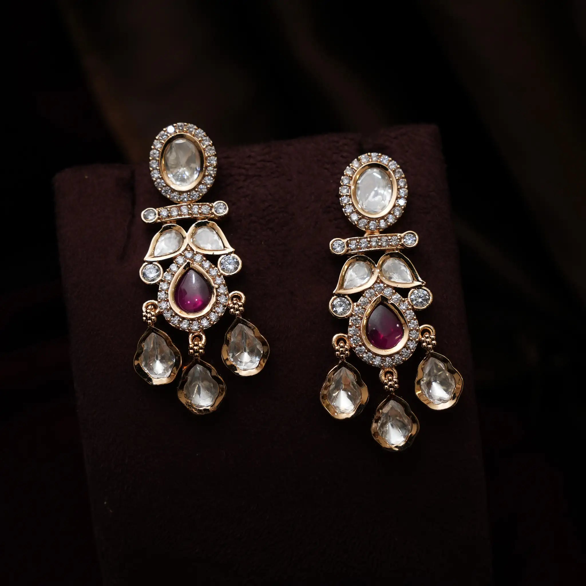 Savya Polki Earrings - Red