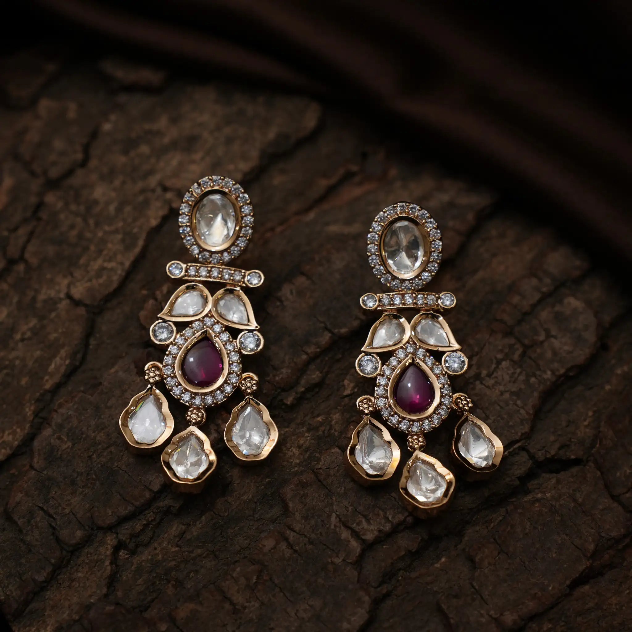 Savya Polki Earrings - Red