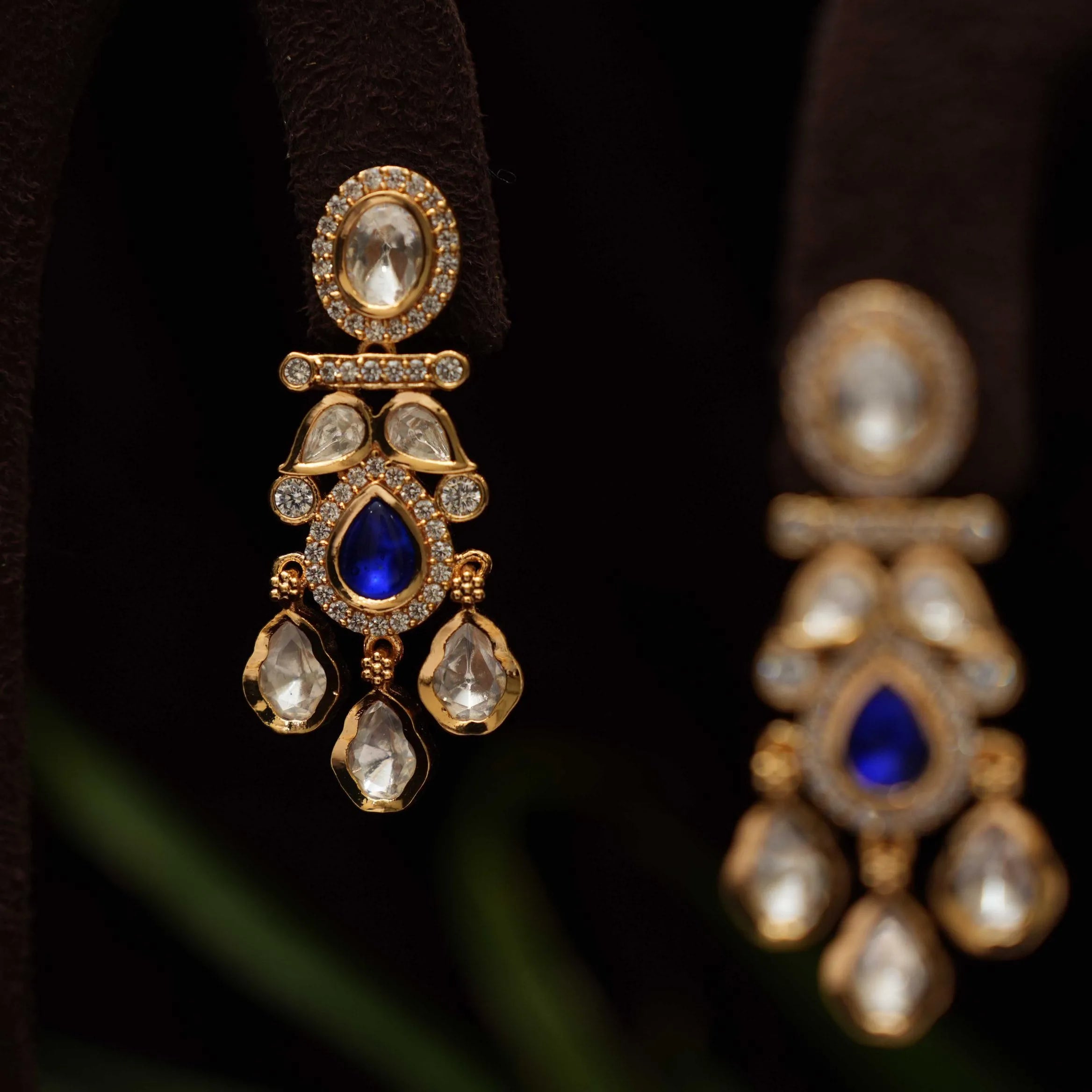 Savya Polki Earrings - Blue - Rimli Boutique