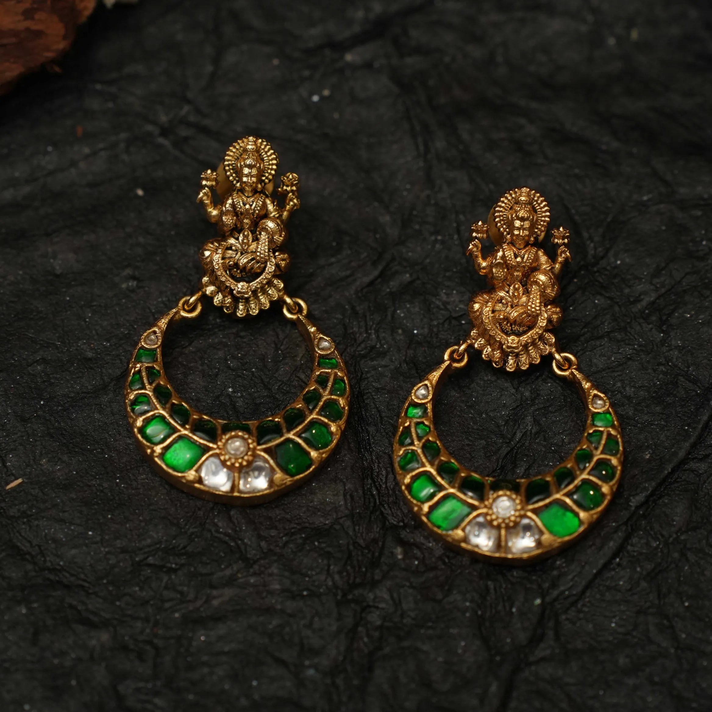 Saylor Antique Chandbali Earrings - Green