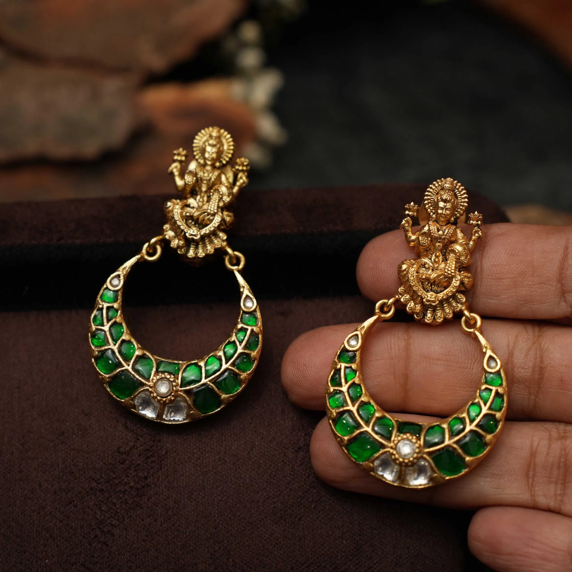 Saylor Antique Chandbali Earrings - Green