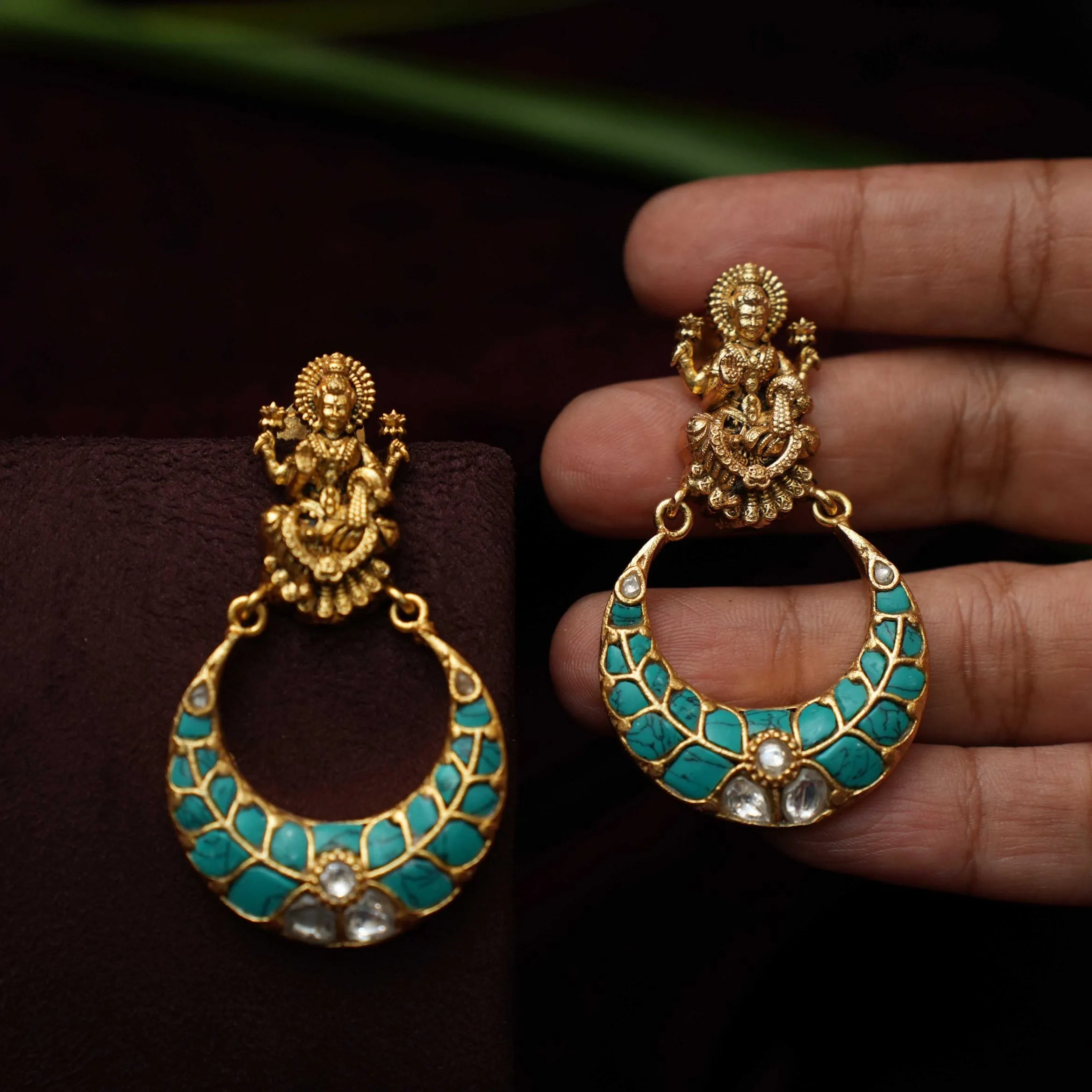 Saylor Antique Chandbali Earrings - Turquoise