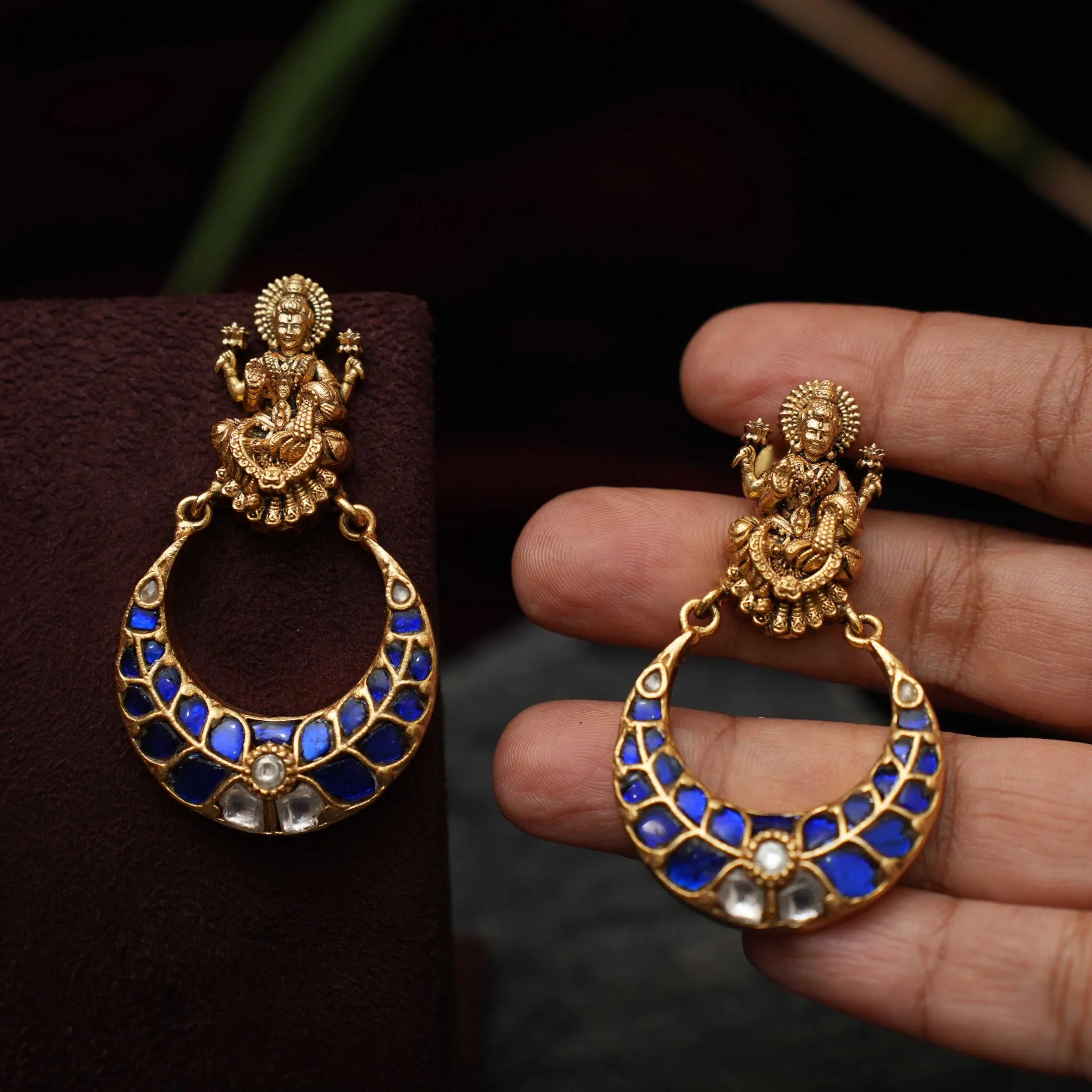 Saylor Antique Chandbali Earrings - Blue