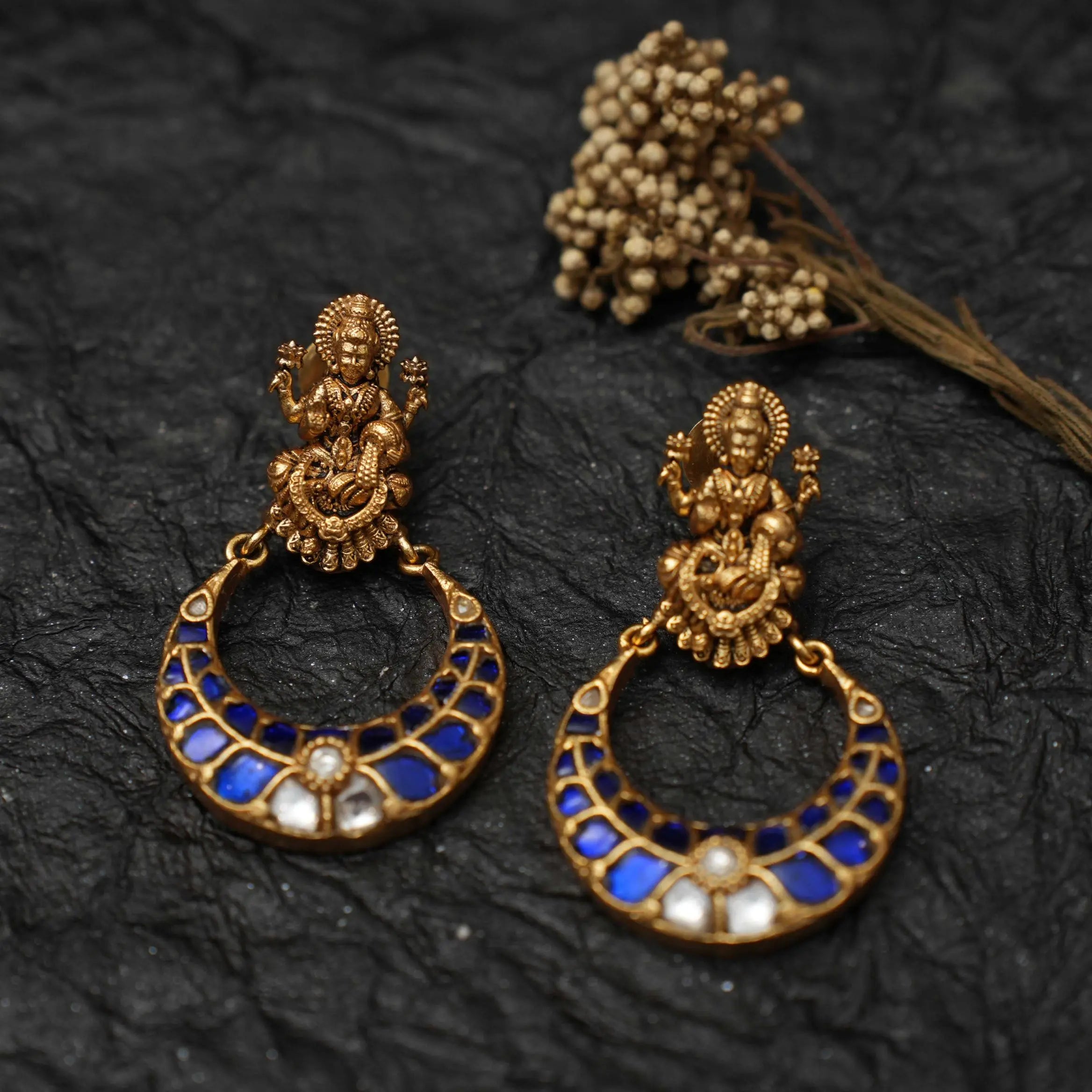 Saylor Antique Chandbali Earrings - Blue